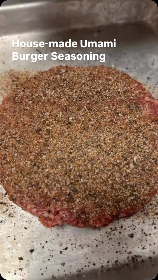 The deep, savory flavor in our burger patties comes from something most seasoning doesn’t have: beef demi-glace. We reduce our own beef stock for three days, dehydrate it into thin sheets, and grind it to powder — it gives the patty a real umami depth and unique flavor that people love. You can pick up our pre-seasoned patties in the shop or order on Instacart, perfect for all of your summer nights on the grill.