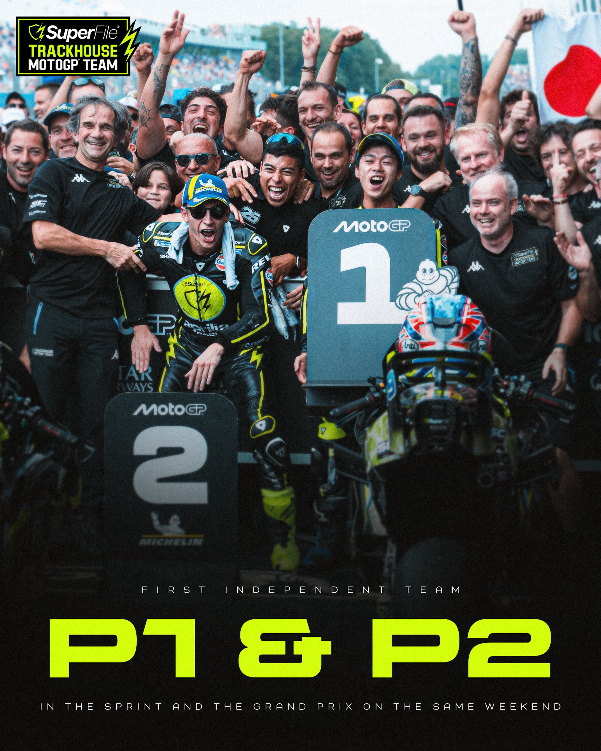After last weekend, the SuperFile Trackhouse MotoGP Team becomes the first independent team to complete the clean sweep weekend. 

A 1-2 finish in the Sprint and Grand Prix on the same weekend. 

#DutchGP
