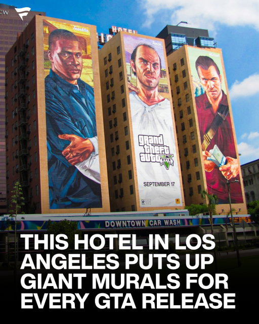GTA 6 mural coming soon? 👀

For years, Rockstar transformed the sides of the iconic downtown Los Angeles hotel, Hotel Figueroa, into massive hand-painted murals for Grand Theft Auto releases, including GTA IV, Chinatown Wars, Episodes from Liberty City, and GTA V.

The three giant murals became a tradition for the series and remain some of the most iconic video game advertisements ever created.