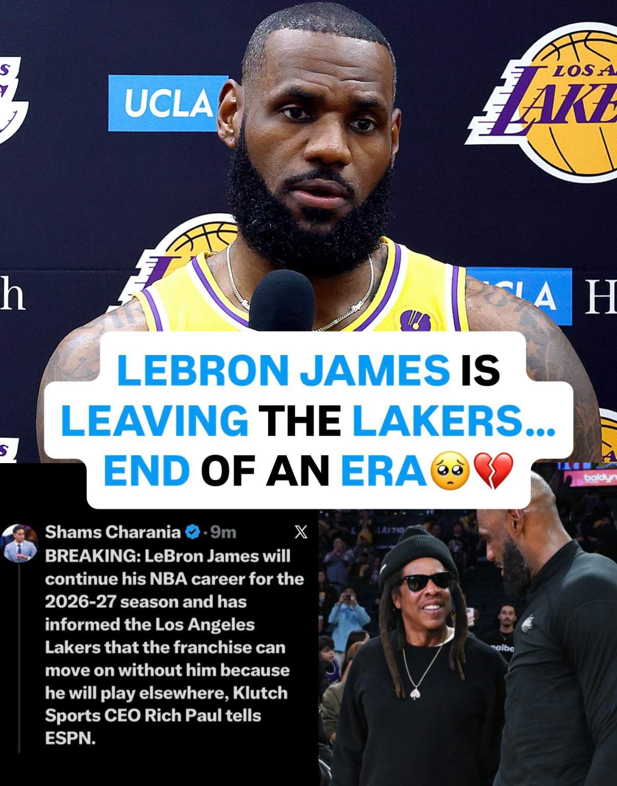 LeBron James is officially leaving the Lakers via Shams💔🥺