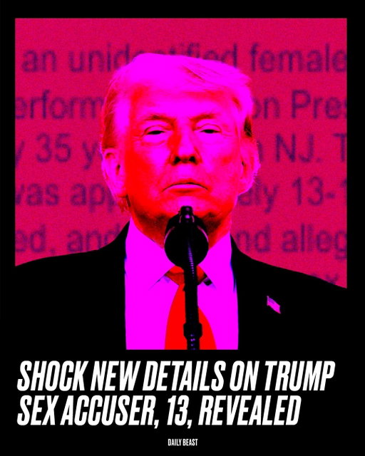 A woman who alleges she was sexually assaulted by Donald Trump when she was 13 years old has gone into hiding over fears of retaliation.

A family member of the woman, identified only as Jane Doe 4, has come forward to The Guardian to say that the alleged victim has resorted to “staying off the grid” and away from the Trump administration amid the fallout from allegations that resurfaced in the Jeffrey Epstein files.

The news comes one day after the Supreme Court rejected Trump’s final appeal to overturn a jury’s finding in civil court that he sexually abused writer E. Jean Carroll. On Wednesday, the acting attorney general, Todd Blanche, must unredact the FBI’s Epstein files or enter an argument as to why he should be allowed to keep their contents hidden and protect his boss from further recriminations.

Jane Doe 4 alleges she was abused and trafficked by Epstein, and that the disgraced financier took her to New York or New Jersey and introduced her to Trump when she was about 13 years old in 1984. The White House has described the allegations as “total baselessness,” a view it says is supported by the fact that the Biden administration was aware of the claims but did “nothing with them.”

Read the full story at the link in bio.
__________________

Photo by @eric.s.faison/The Daily Beast/Getty

#Trump #Epstein #EpsteinFiles #FBI #Politics