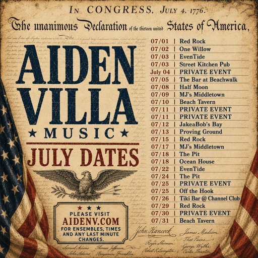 Come celebrate our country’s 250th birthday this month with friends and me all along the Jersey Shore!

#livemusic #jerseyshore #america