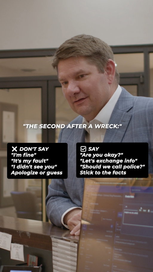 🚗 What you say in the first 60 seconds after a crash can affect your injury claim for months.

It’s easy to apologize, admit fault, or tell everyone you’re okay. But those words can be taken out of context long before all the facts are known.

Take a breath. Make sure everyone is safe, exchange information, call the police if necessary, and stick to the facts.

💡 Save this post - you'll be glad you know this if you're ever in a wreck.

#CarAccident #PersonalInjury #TexasLaw #LegalTips #WestTexas #KnowYourRights