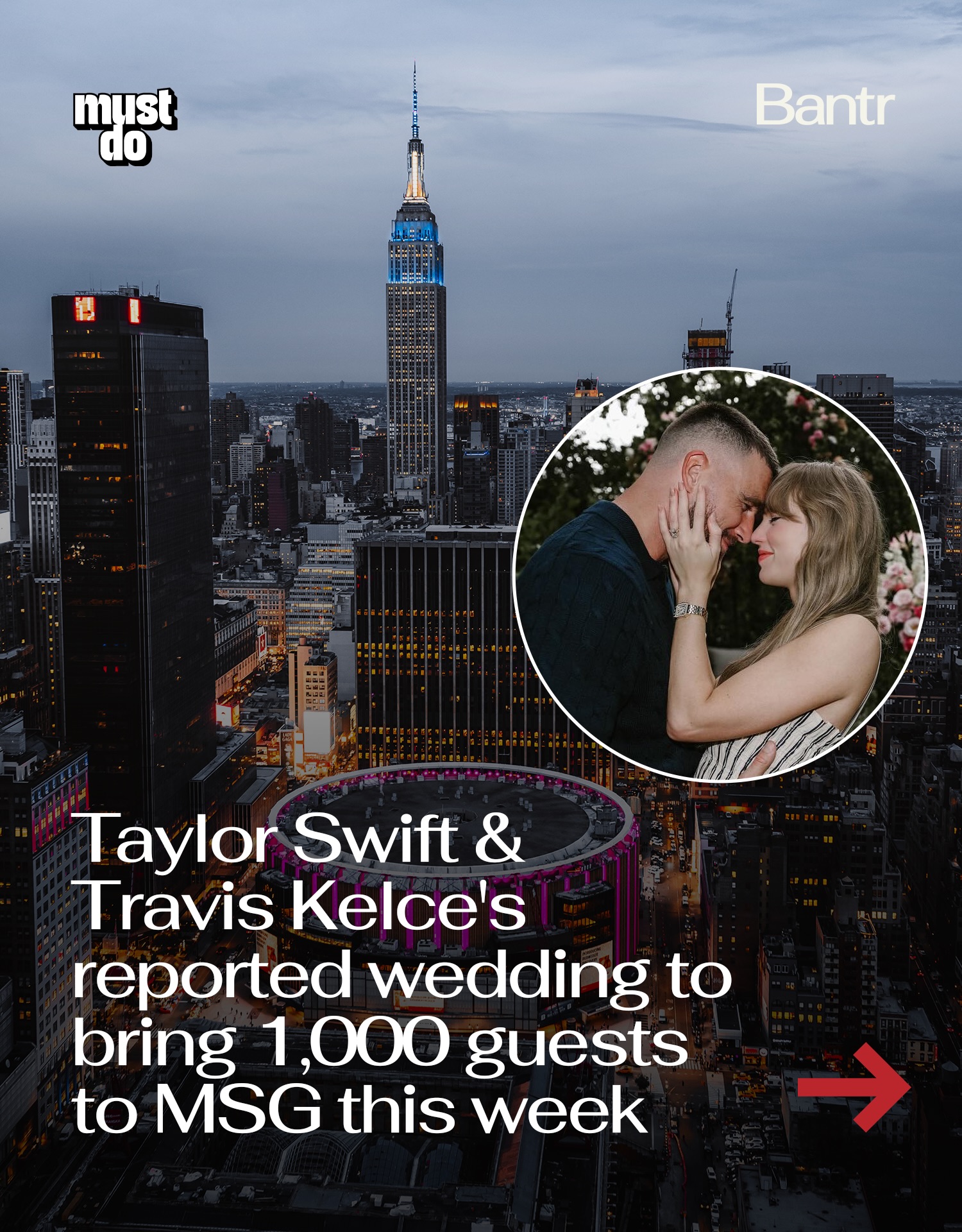 Can you hear the wedding bells?

Taylor Swift and Travis Kelce are reportedly set to tie the knot in New York City this week.

Multiple outlets, including ABC News and People, report that Madison Square Garden is preparing to host two wedding-related events, beginning with a smaller gathering on Thursday before a larger celebration on Friday that’s expected to welcome around 1,000 guests.

According to the reports, portions of the streets surrounding the venue will be closed, both events will be strict no-phone experiences, and tents are being installed to shield guest arrivals from public view. People has also reported that preparations are already underway outside the venue, including a red carpet at the VIP entrance.

Neither Swift nor Kelce has publicly confirmed the wedding plans. So if this doesn’t happen, you can hold us over the fire for helping spread the rumor. 💀

Media via Shutterstock/Instagram

#readbantr #taylorswift #msgwedding