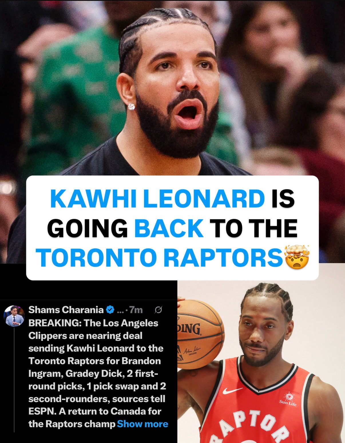 The Los Angeles Clippers are nearing deal sending Kawhi Leonard to the Toronto Raptors for Brandon Ingram🤯