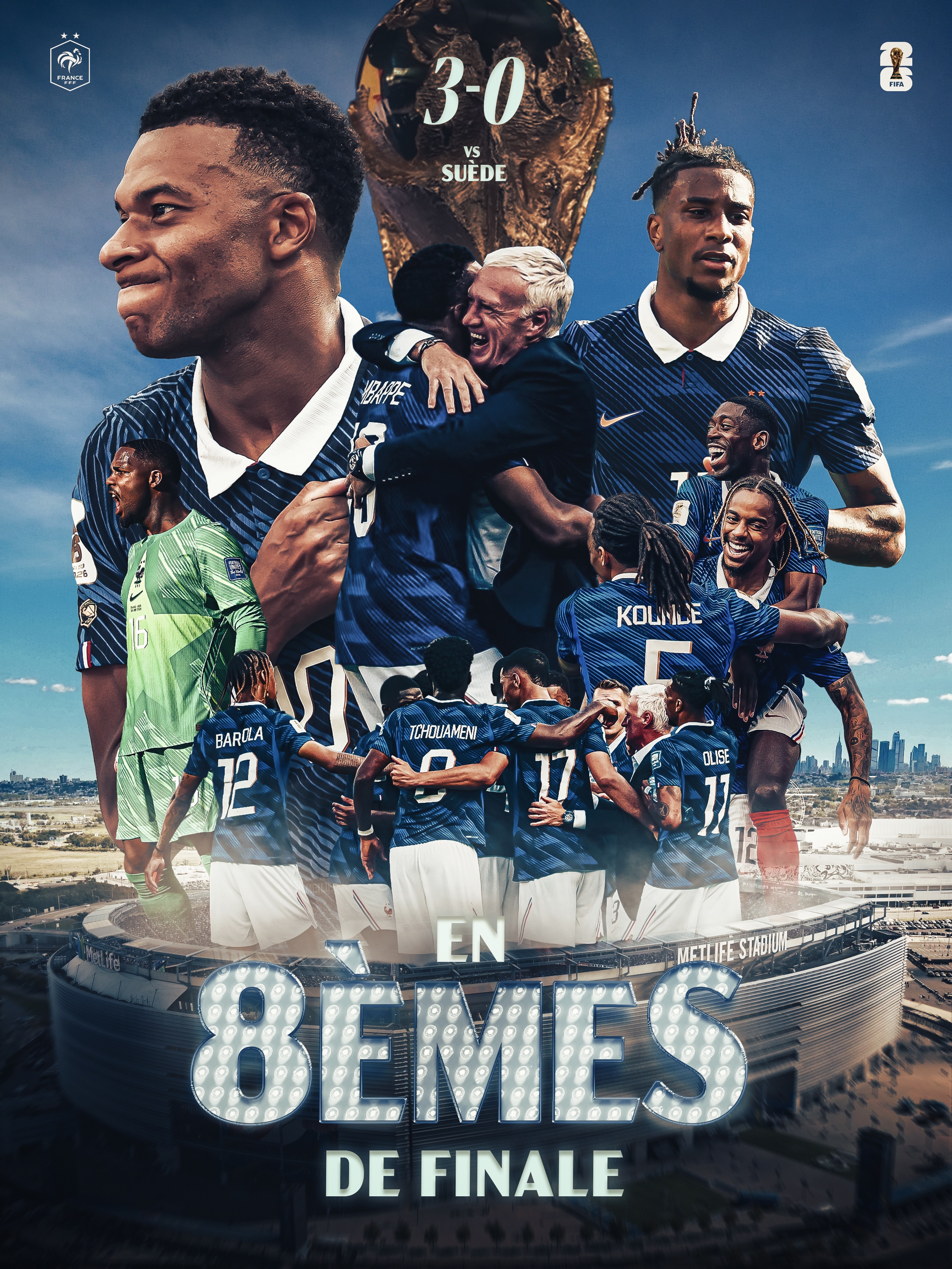 𝐃𝐈𝐑𝐄𝐂𝐓𝐈𝐎𝐍 𝐋𝐄𝐒 𝟖𝐄̀𝐌𝐄𝐒 𝐃𝐄 𝐅𝐈𝐍𝐀𝐋𝐄 ! 🤩🔥

Nos Bleus s’imposent avec autorité face à la Suède (3-0) et poursuivent leur aventure en Coupe du monde ! 🙌💙

Les Bleus are through to the Round of 16!

#FRASWE | #FIFAWorldCup