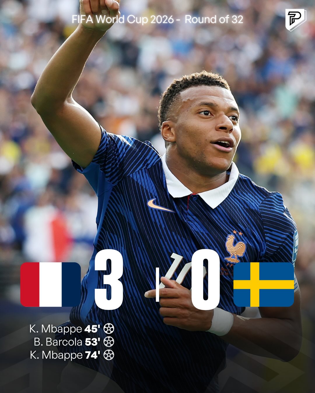 France are through to the next round after a convincing 3-0 win over Sweden. 🇫🇷🏆

Kylian Mbappé scored twice, Bradley Barcola added another, and France never looked back after taking control early.

Another reminder why Les Bleus are among the favourites to lift the trophy. ✨

#Pubity #WorldCup #WorldCup2026 #Football