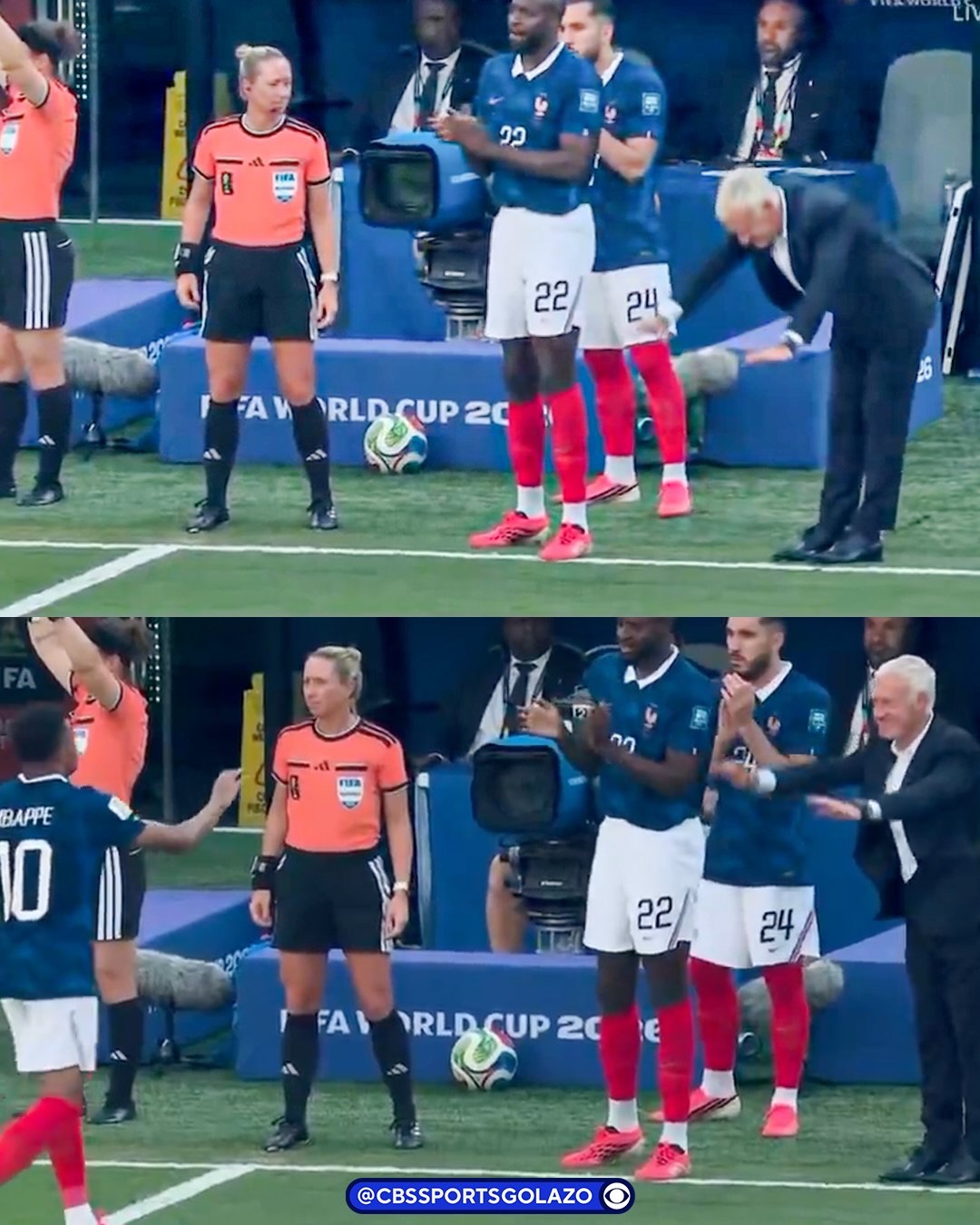 Didier Deschamps bowed down to Kylian Mbappé while he was being substituted after scoring a brace 😂

This relationship ❤️
