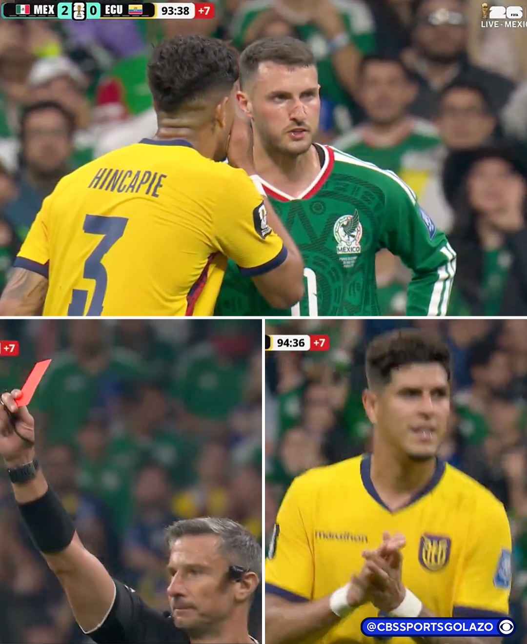 Piero Hincapié became the second player in this World Cup to be red carded for covering his mouth while addressing an opponent 😬