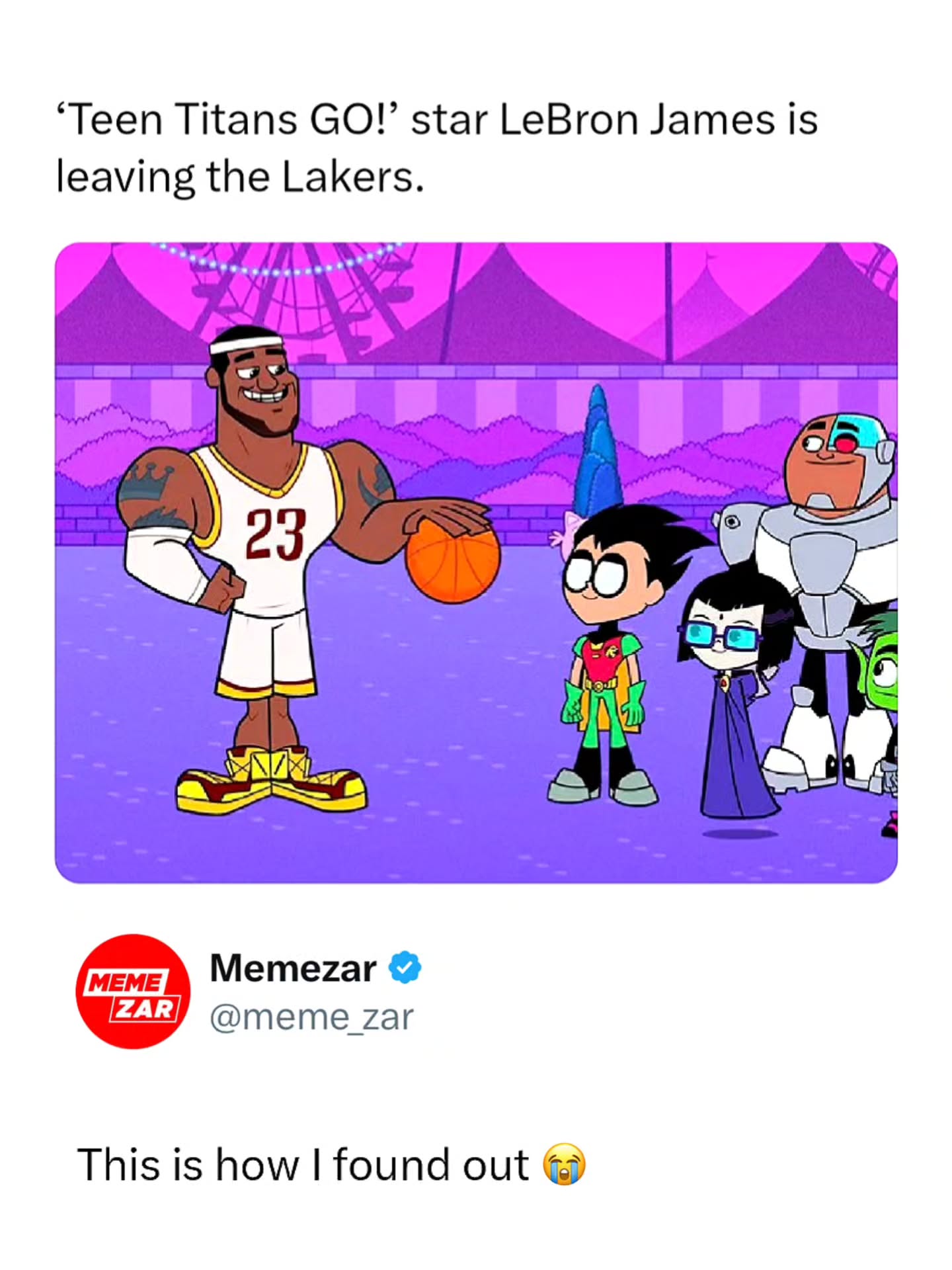 finding out through Teen Titans GO is crazy 😭

LeBron James is one of the greatest NBA players ever, known for his longevity, versatility, and basketball IQ. He's won multiple championships and MVPs, became the NBA's all-time leading scorer, and built a major legacy as a businessman, philanthropist, and entertainment producer.

Teen Titans Go! is a hit animated comedy that follows the everyday antics of Robin, Starfire, Cyborg, Raven, and Beast Boy. Instead of focusing on superhero battles, the show leans into humor, meta jokes, and over-the-top adventures.