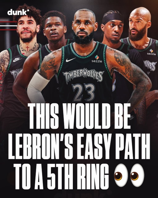 The Timberwolves could form a championship favorite if LeBron is willing to take a major discount, which he reportedly is open to.

Minnesota could put a lineup together of:
LaMelo Ball
Anthony Edwards
Jaden McDaniels
LeBron James
Rudy Gobert

If LeBron’s goal is a fifth ring, he should give it some consideration. 👀