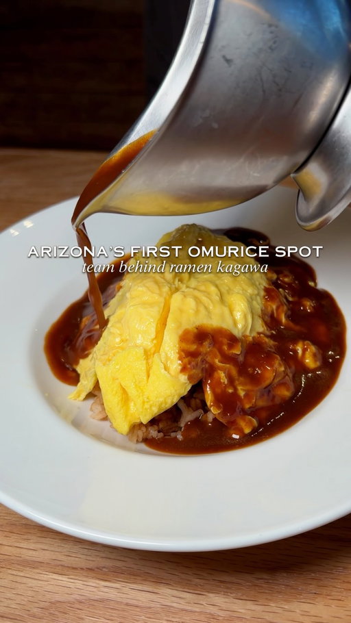 🍳🍚 Arizona has its first dedicated omurice restaurant! You can find Kagawa Guys in Mesa serving up Japanese fluffy omelets covered in rich demi-glace sauce along with Japanese style pastas and of course their signature ramens (same team behind Ramen Kagawa!). I tried the Tokyo Deluxe combo which comes with Wagyu blend Hamburg steak topped with the perfectly cooked omelet over rice. I love that the interior transports you to a shop in Japan. Their store is marked with a lantern so look out for it until they get signage up! 

Thank you Shunji for the hospitality and for having me in. Can’t wait to be back for more items! 

@kagawa.guys 
📍 2121 W Guadalupe Rd #6, Mesa, AZ 85202