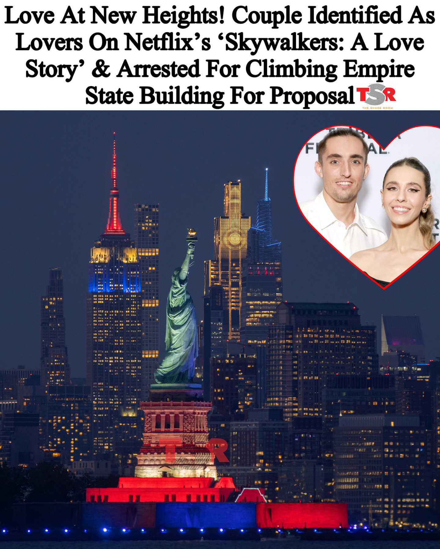 TSR Staff: Jada R.! @iamjadanicolle
______________________________
Love is in the air, quite literally! Today, #AngelaNikolau and #IvanBeerkus, who are featured in the 2024 Netflix documentary “Skywalkers: A Love Story,” made headlines after getting engaged atop New York’s Empire State Building.
______________________________
The couple, dressed in black masks, climbed to the top of the iconic building, where they displayed a large banner that read, “When the power of love beats the love of power, the world knows peace.” Following this heartfelt gesture, Ivan got down on one knee and proposed to Angela.
______________________________
After the proposal, the couple climbed back down. However, according to the BBC, the New York Police Department took them into custody. They were atop the 1,454-foot (443-meter) building for at least ten minutes, and the NYPD has stated that no charges have been filed yet. Angela and Ivan share a passion for climbing and have scaled buildings around the globe. The documentary captures their unique love story. Angela, a painter with a background in dance and acrobatics, comes from a family of circus performers. She expressed, “Our climbs aren’t about spectacle—they’re a ritual. A performance where fear becomes part of the art. We don’t go up for the view; we go up for freedom.” 📸:@gettyimages (SWIPE)✍🏾:#TSRStaffJR