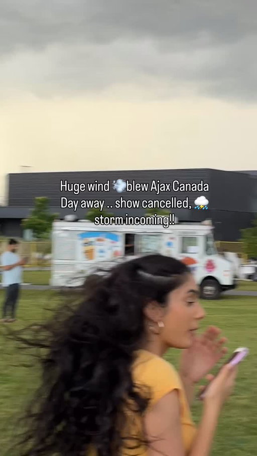 Run for it!!! This storm in Ajax just rolled in so hard it took everything with it,,,witnessed a bouncy castle bounce away (hopefully with no kids in it) … in 1 min the whole park blew away, thankful I wasn’t on stage when the storm hit.. crazy 😜 rock on!! #canadaday #bigstorm #cancelled #concert #ajax happy Canada Day!!!!!!!!