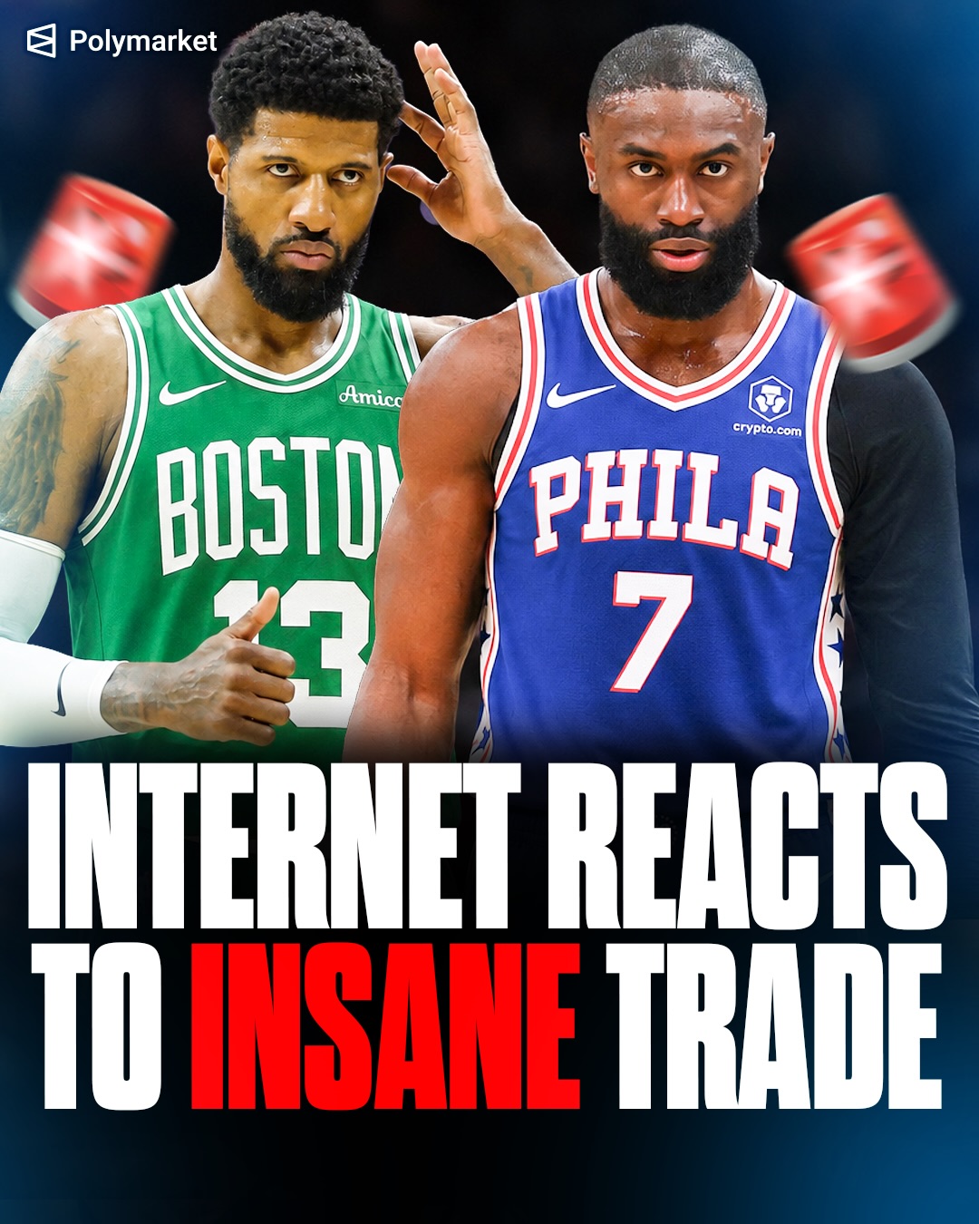 THIS TRADE BROKE THE INTERNET 🚨😂

Which team won this trade? 

The Boston Celtics have agreed to trade Jaylen Brown to the Philadelphia 76ers in exchange for Paul George, two first-round picks, and two second-round picks, according to ESPN sources.

The blockbuster deal would mark the end of Brown’s championship era in Boston, sending one of the franchise’s biggest stars to a division rival. Philadelphia lands an elite two-way wing to pair alongside its core, while the Celtics receive veteran star Paul George along with significant draft capital to help reshape their roster for the future.