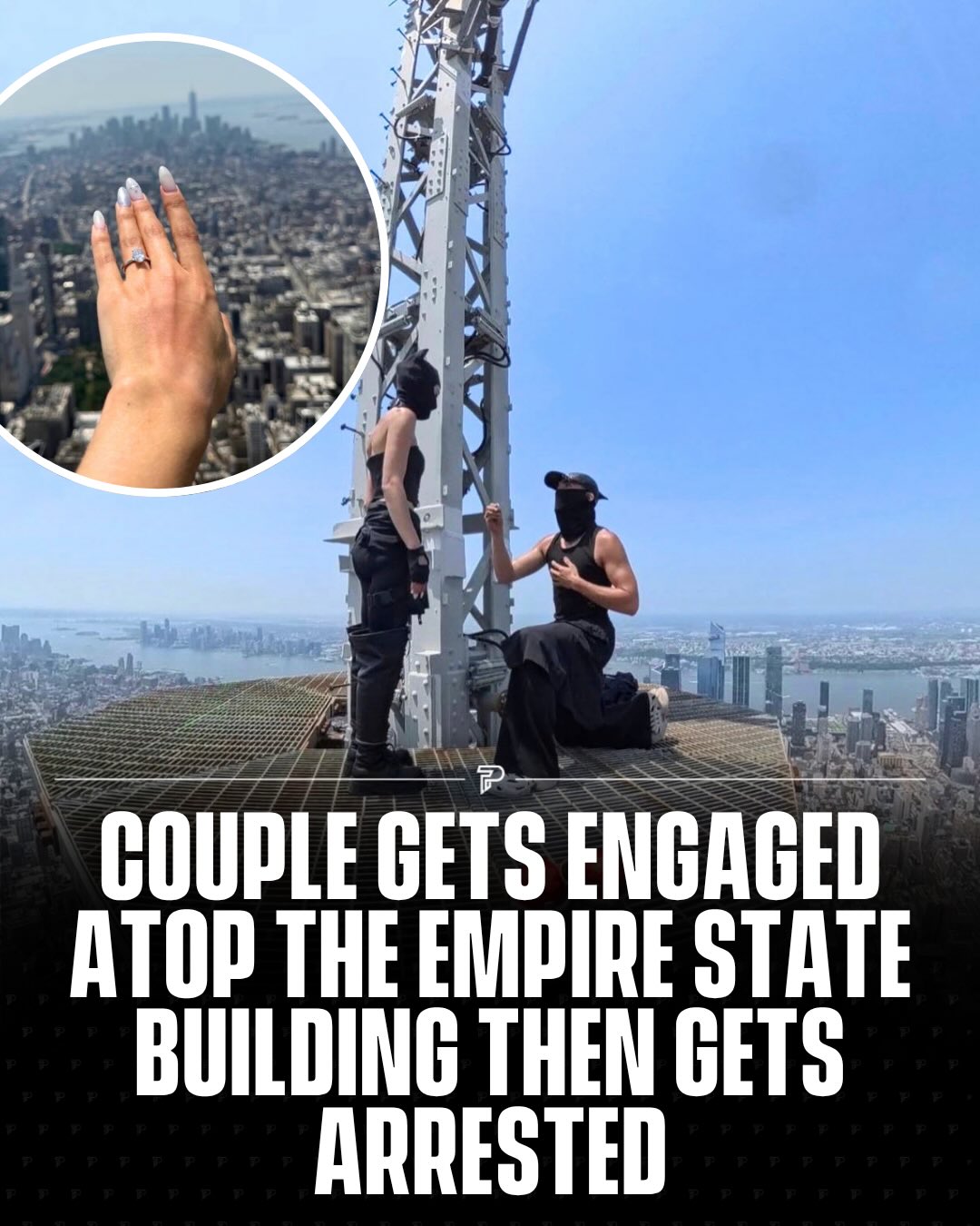 Russian daredevil couple Angela Nikolau, 33, and Ivan Kuznetsov, 32, illegally scaled the Empire State Building’s transmission spire on July 1, 2026, reaching roughly 443 metres above ground. He proposed at the top, she said yes, they unfurled a peace banner, climbed back down, and were arrested. The couple now face multiple charges including burglary, reckless endangerment, and criminal trespass.

The pair were previously featured in a 2024 Netflix documentary about climbing Malaysia’s Merdeka 118 Tower, which stands 2,227 feet tall.

(via: @angela_nikolau @beerkus)

#Pubity #Viral #Interesting