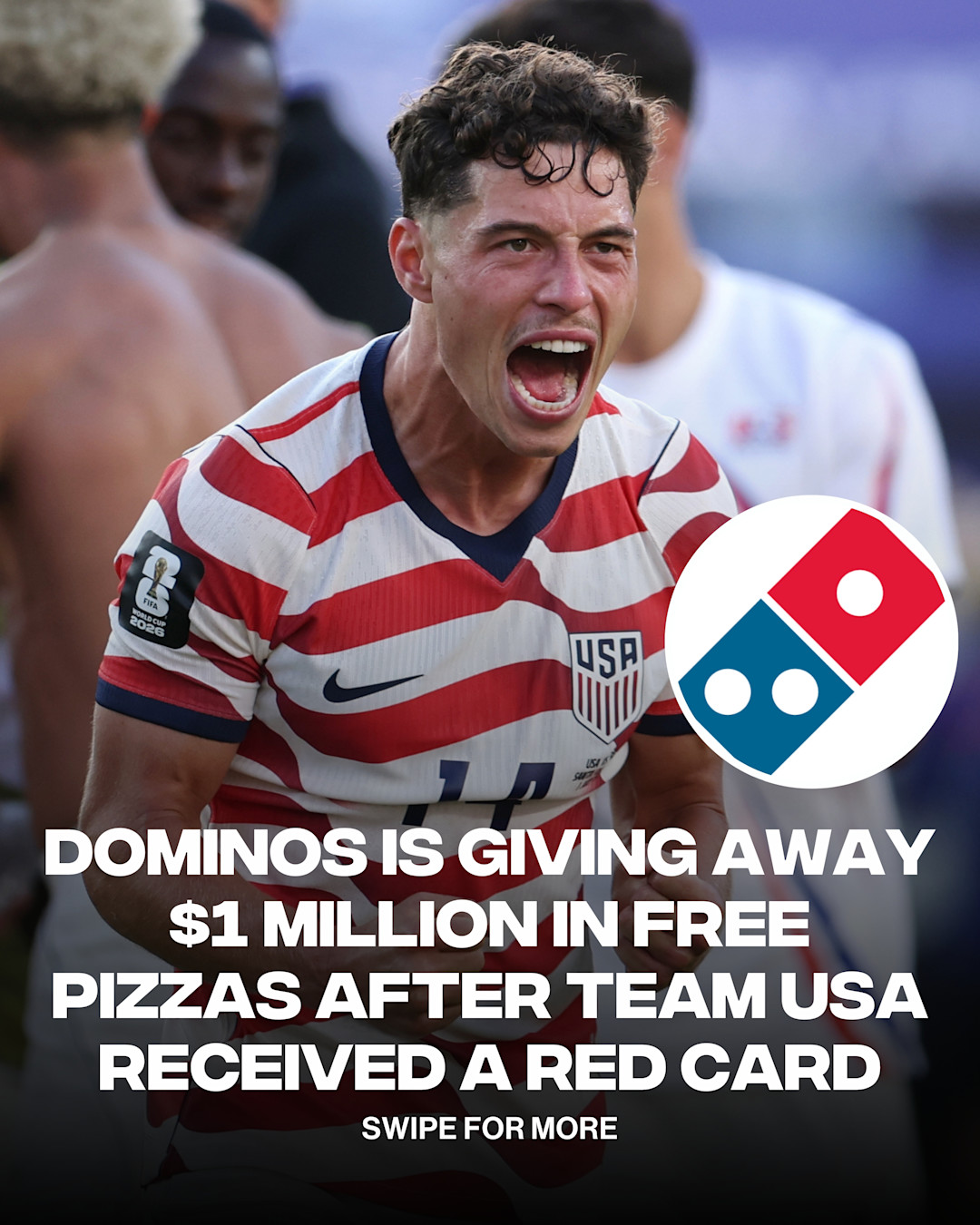 Dominos coming in clutch with the pizzas 🤝
ㅤ
Domino's ran a "$1 Million Worth of Emergency Pizzas" giveaway tied to the 2026 summer soccer tournament. If a U.S. national team player was handed a "red card" the chain gave away over 60,000 free medium pizzas.
ㅤ
📸:GETTY
