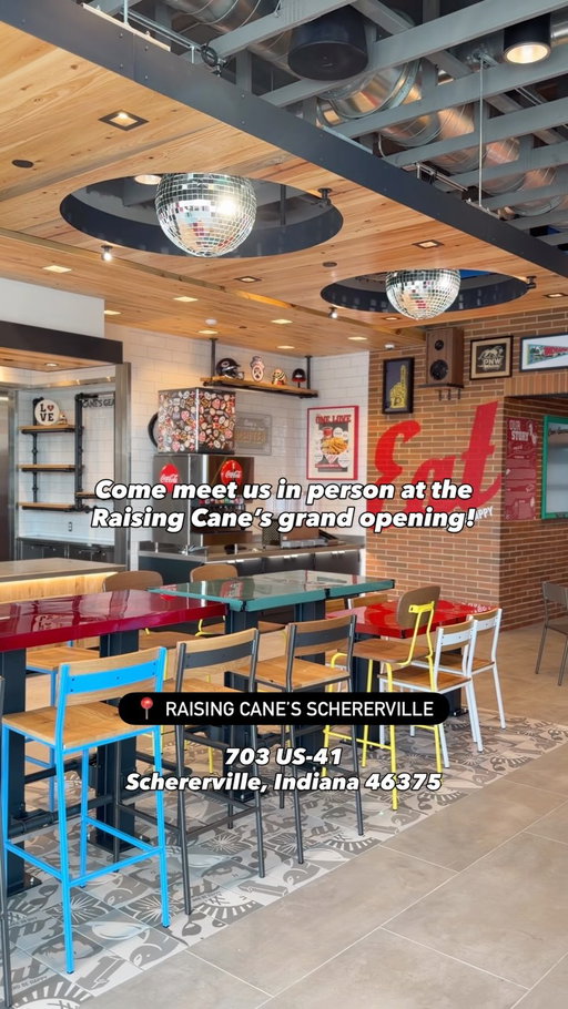 Lake County, your ONE LOVE has arrived… 🐓 

Raising Cane’s is officially opening in Schererville THIS MONDAY, July 6th… and we got a sneak peek! 

Come meet us in person at the grand opening. Plus, while you’re there, register for a chance to be one of 20 people to win FREE Cane’s for a YEAR! 👀

Who’s pulling up with us on Monday? 

📍 Raising Cane’s Schererville
703 US-41 
Schererville, Indiana 46375
@raisingcanes 

#livenwi #raisingcanes #schererville #northwestindiana #nwi