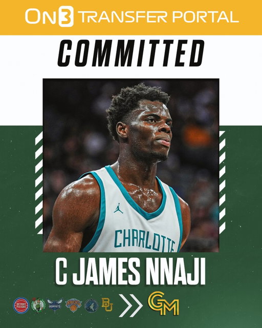 Baylor transfer center James Nnaji has committed to George Mason.

Nnaji was drafted No. 31 overall by the Detroit Pistons in the 2023 NBA Draft.

Follow @Transferportal for all NCAA Transfer Portal news🚨

@draftexpress reports