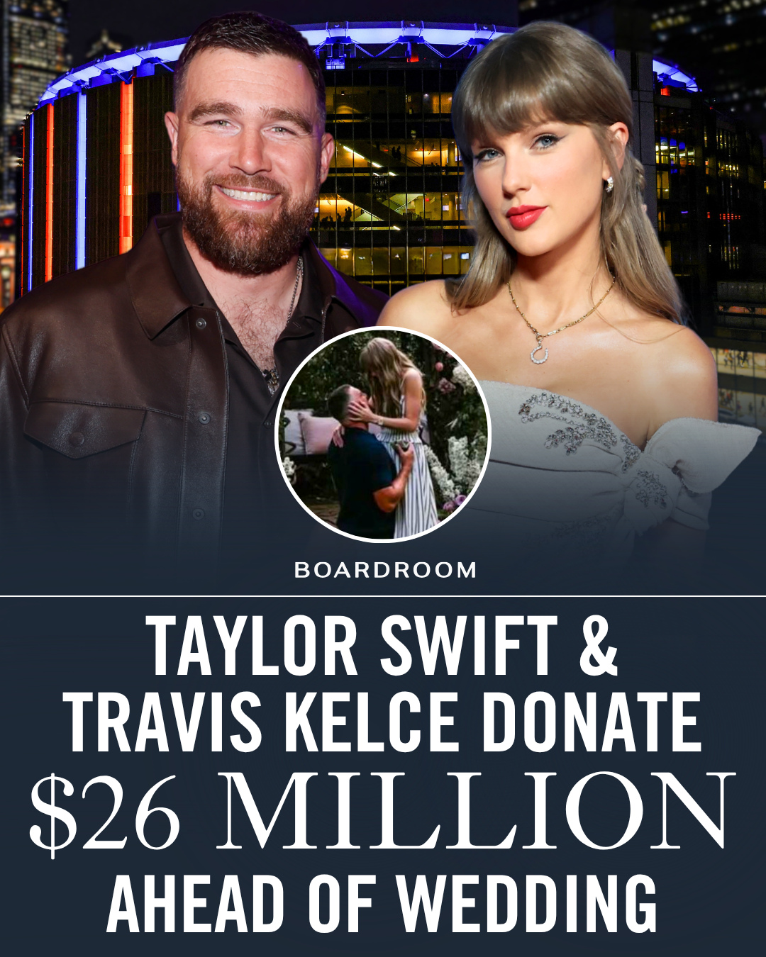 Ahead of their reported wedding weekend, Taylor Swift and Travis Kelce have donated a combined $26 million to at least 20 charities across the U.S., including food banks, children's hospitals, educational programs, and animal welfare organizations.⁠
⁠
The donations include organizations such as Feeding America, ASPCA, Dolly Parton's Imagination Library, City Harvest, and Children's Mercy Hospital.⁠
⁠
One recipient, City Harvest, confirmed it received a $1 million gift from the couple.⁠
⁠
(via @variety)