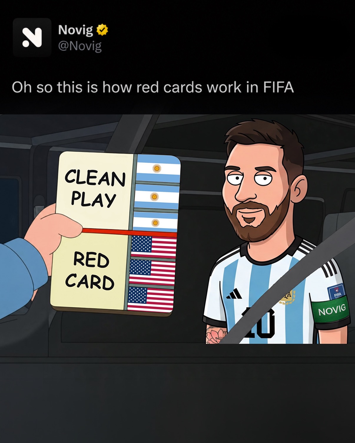 Folarin Balogun’s red card is not getting overturned because the only REAL* pathways are:

1.  Mistaken identity/it wasn’t actually him.
2.  Clear video evidence showing no foul/ contact at all.

Unfortunately, neither apply and there is now no path to getting his World Cup red card rescinded, unless...

MAKE THE CALL.*

Follow @Novig if it’s FREE FLO 🫶