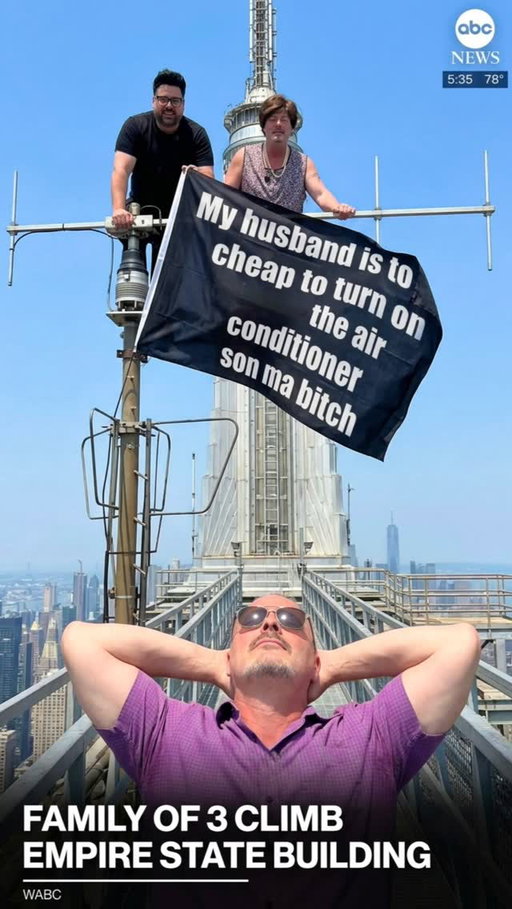BREAKING NEWS! Family climbs the Empire State Building to make a stand, mother and son fed up with father refusing to turn on the air conditioner 🥵🔥 enjoy the heat everyone! 

@frankspadone @cosimotucci 

#comedy #sketch #funnyvideos #summer #empirestatebuilding