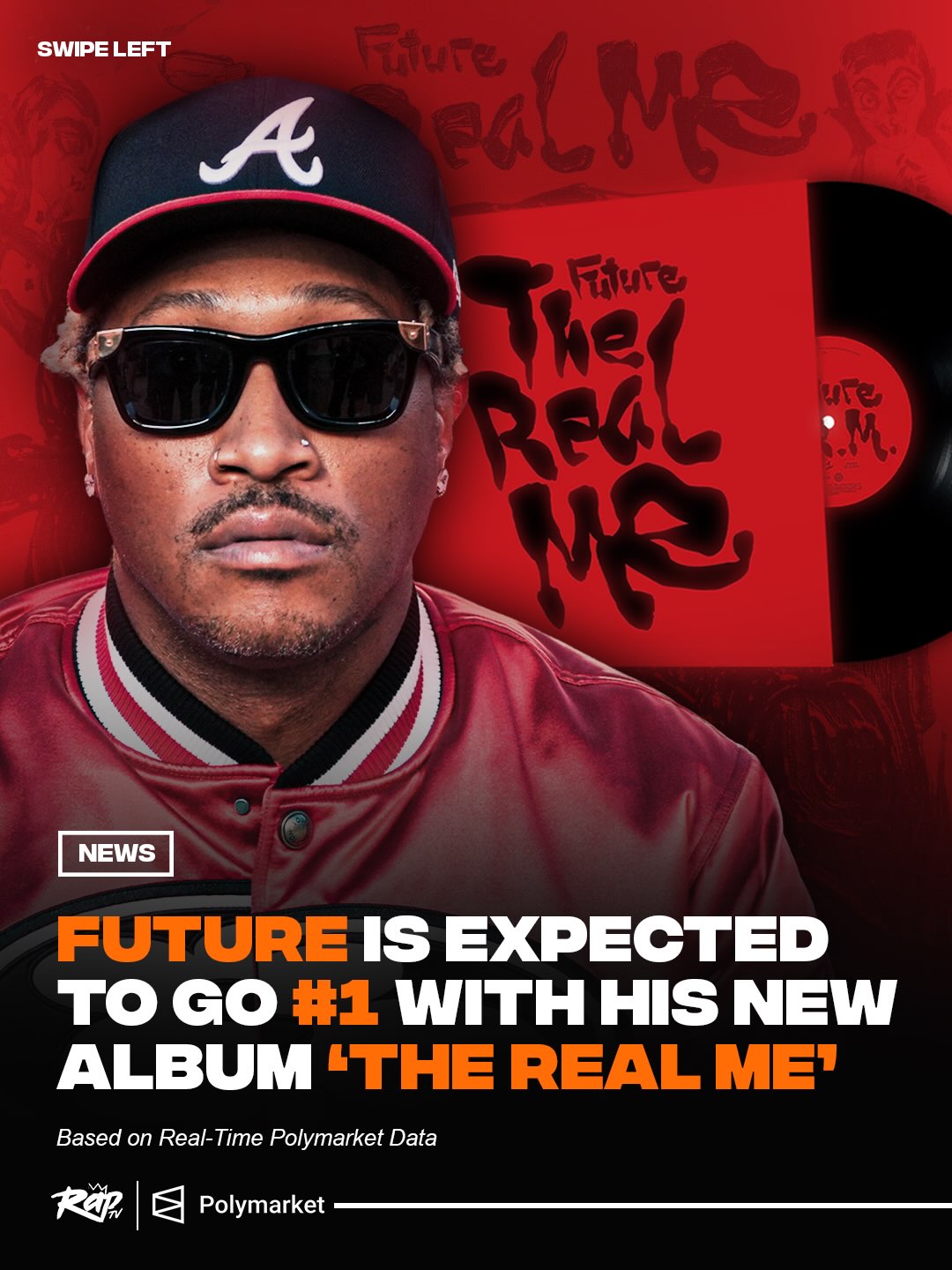 #Future’s new album, ‘The Real Me,’ is expected to earn his 12th number 1 album on the Billboard 200‼️📈

That would give Future more number 1 albums than Eminem and Ye, trailing only Drake, Taylor Swift, Jay-Z, and The Beatles.

Do you think Future will earn his 12th number one album next week⁉️

#polymarketpartner