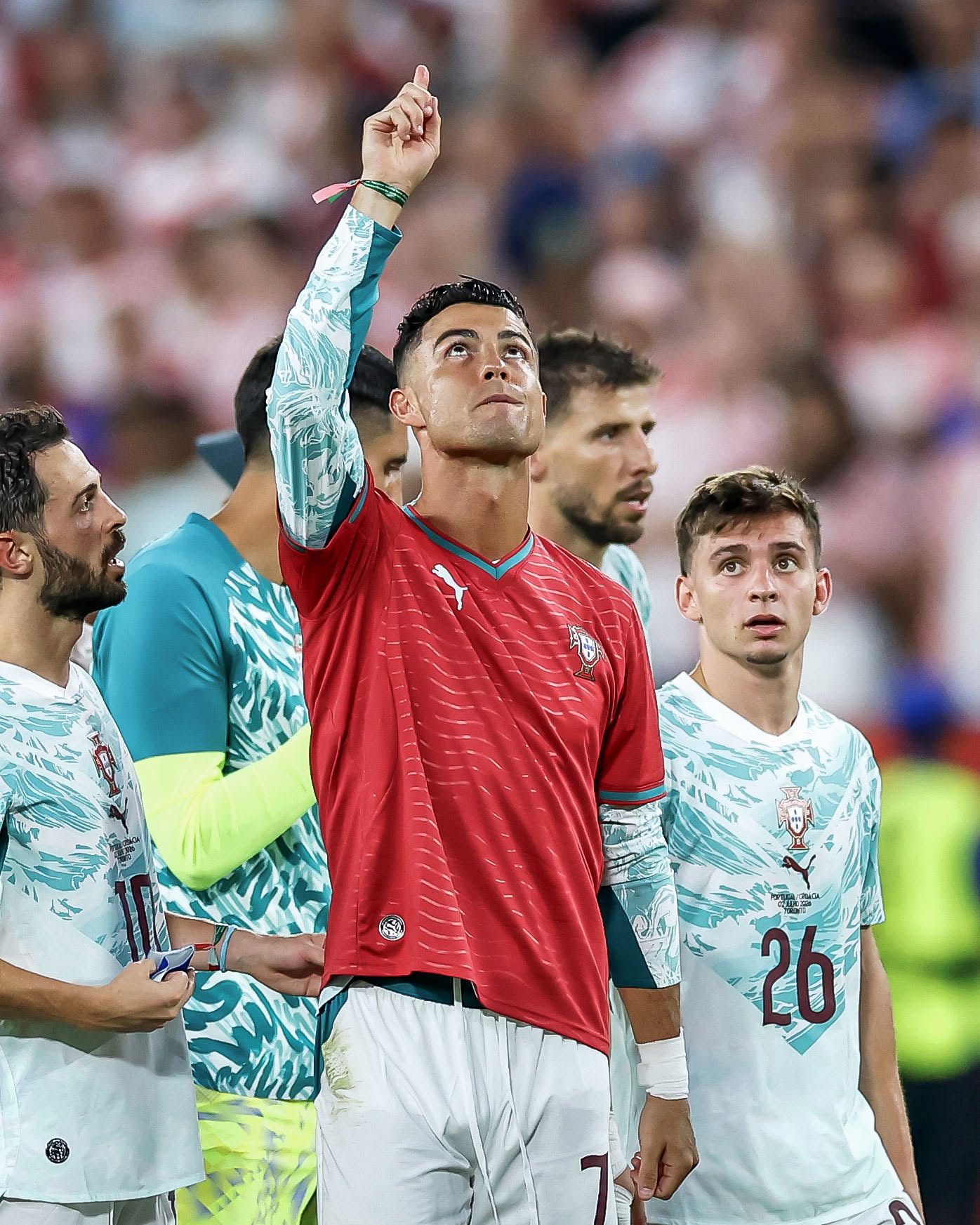 Cristiano Ronaldo got emotional as he put on a Portugal jersey with Diogo Jota's No. 21 after their win ❤️