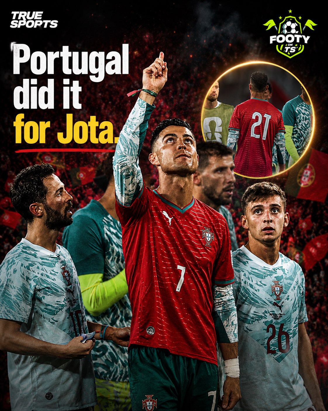 THIS ONE IS FOR YOU, DIOGO ❤️🥹

After Portugal’s win, Cristiano Ronaldo was emotional when he wore a Portugal shirt with Diogo Jota’s number 21 on it.

Today marks exactly one year since Diogo Jota’s passing.

This win is for him. ❤️☝️