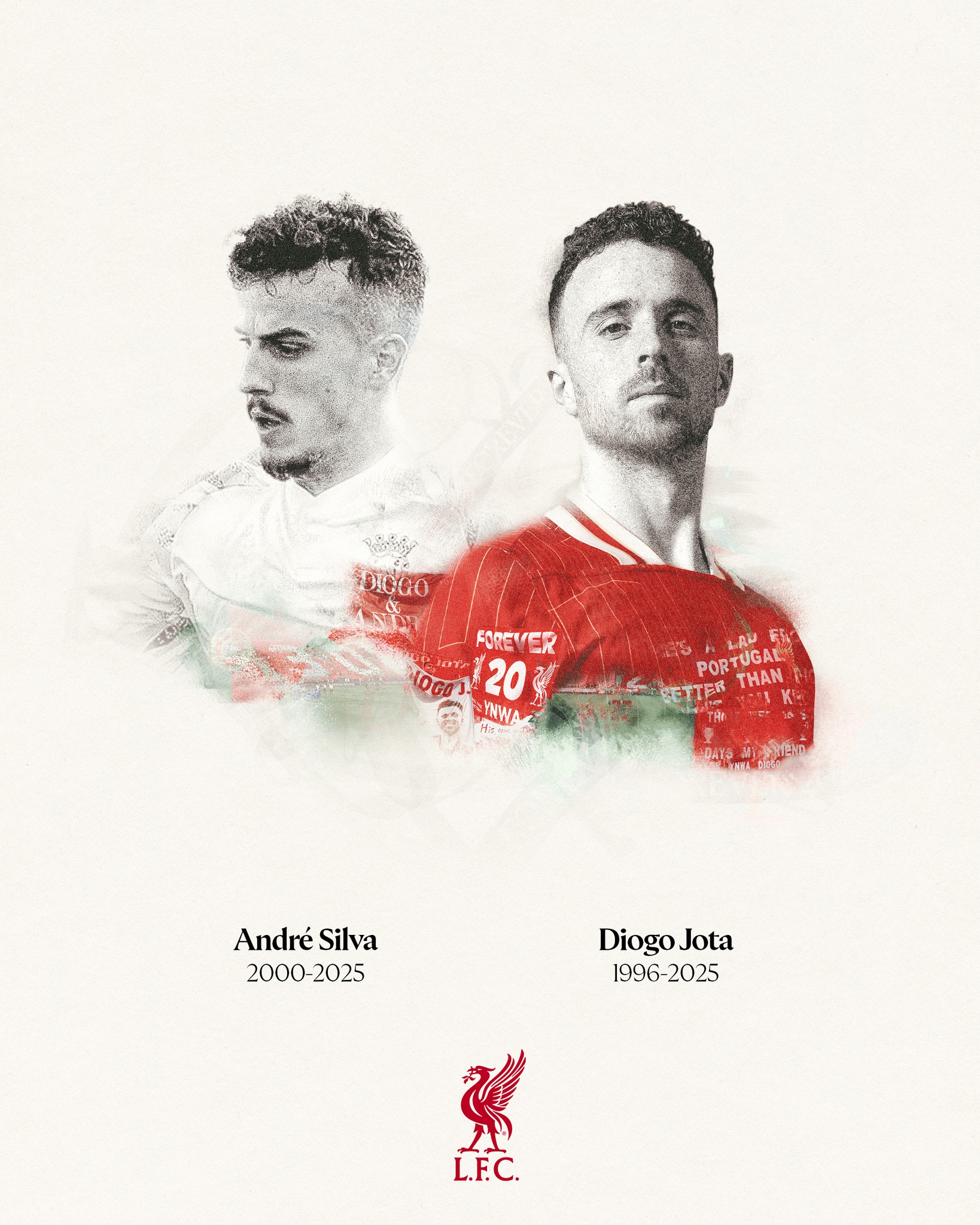 Today, as every day, we remember Diogo Jota and André Silva, who tragically passed away one year ago.

Through immeasurable loss and incalculable pain, the impact they made and the legacies they left behind - not only within the footballing world, but in the hearts and minds of so many around the world - has shone through over the last 12 months.

All of our love, support, thoughts and prayers continue to be with Diogo and André's families, friends and all those whose lives were touched by them.

Forever in our hearts, forever our number 20 ❤️
