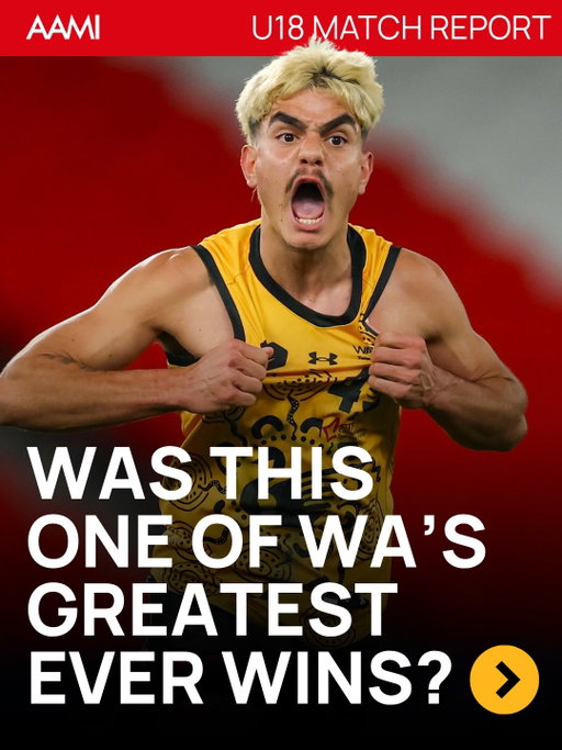 A 49-POINT TURNAROUND!!!! 🖤💛🖤💛

WA have produced their most thrilling U18 Championships win in years, coming back from 33 point down for an epic win over Vic Country. 

Here’s everything you need to know, brought to you by @aami_insurance

WA 10.16 (76) def Vic Country 9.6 (60)

WA Goals: McGlade 3; Yeo, Maynard, Spawton-Guy 2; Walsh. 

WA Best: Mellody, Gale, van Rooyen, Banfield, Steed

You can watch the U18 champs live and on demand on the AFL Live App.