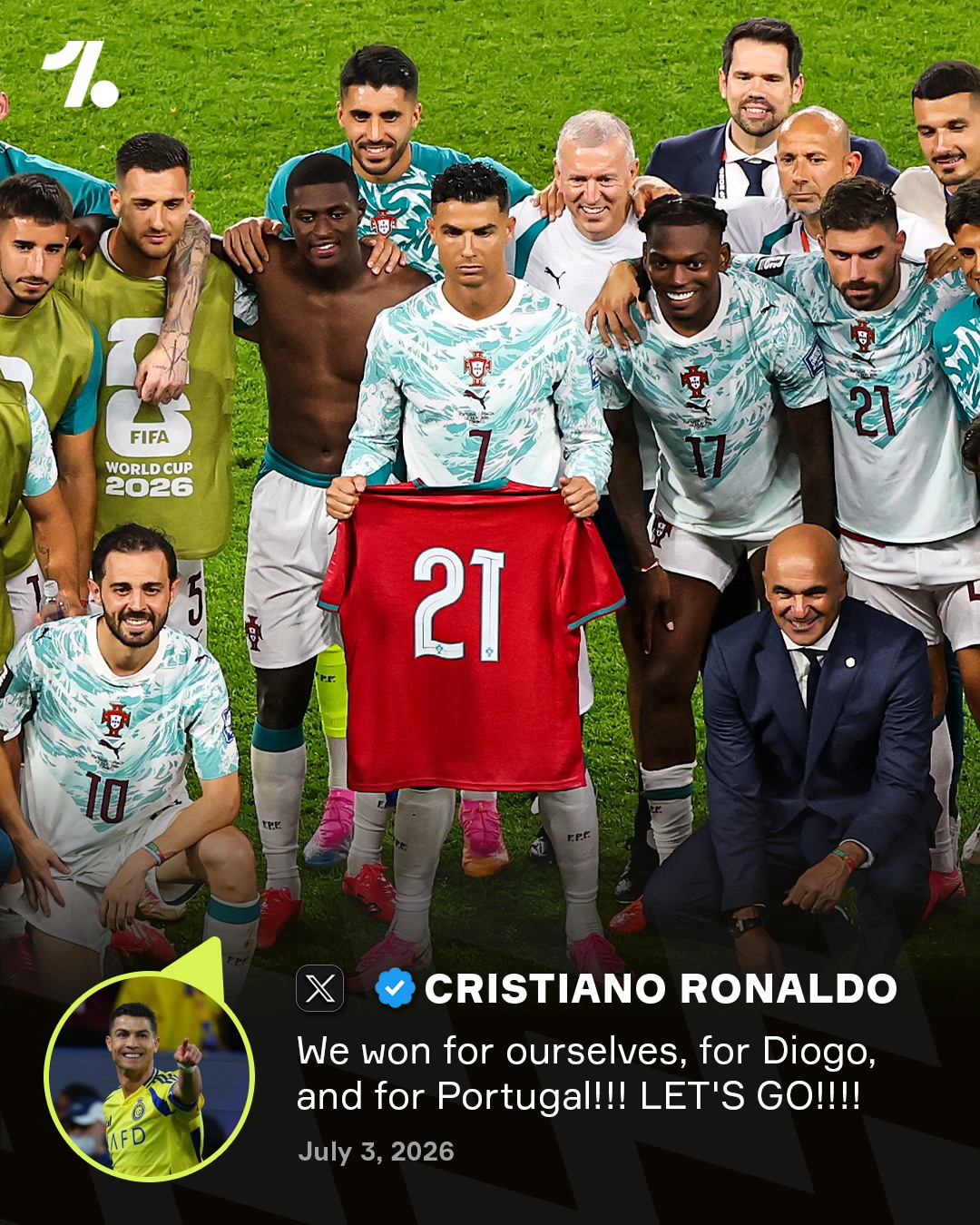 Cristiano Ronaldo paid tribute to Diogo Jota after Portugal won their round of 32 clash against Croatia at the World Cup 🙌🇵🇹

The match kicked-off on 3 July in Portugal, exactly a year after Jota and his brother André Silva passed ❤️