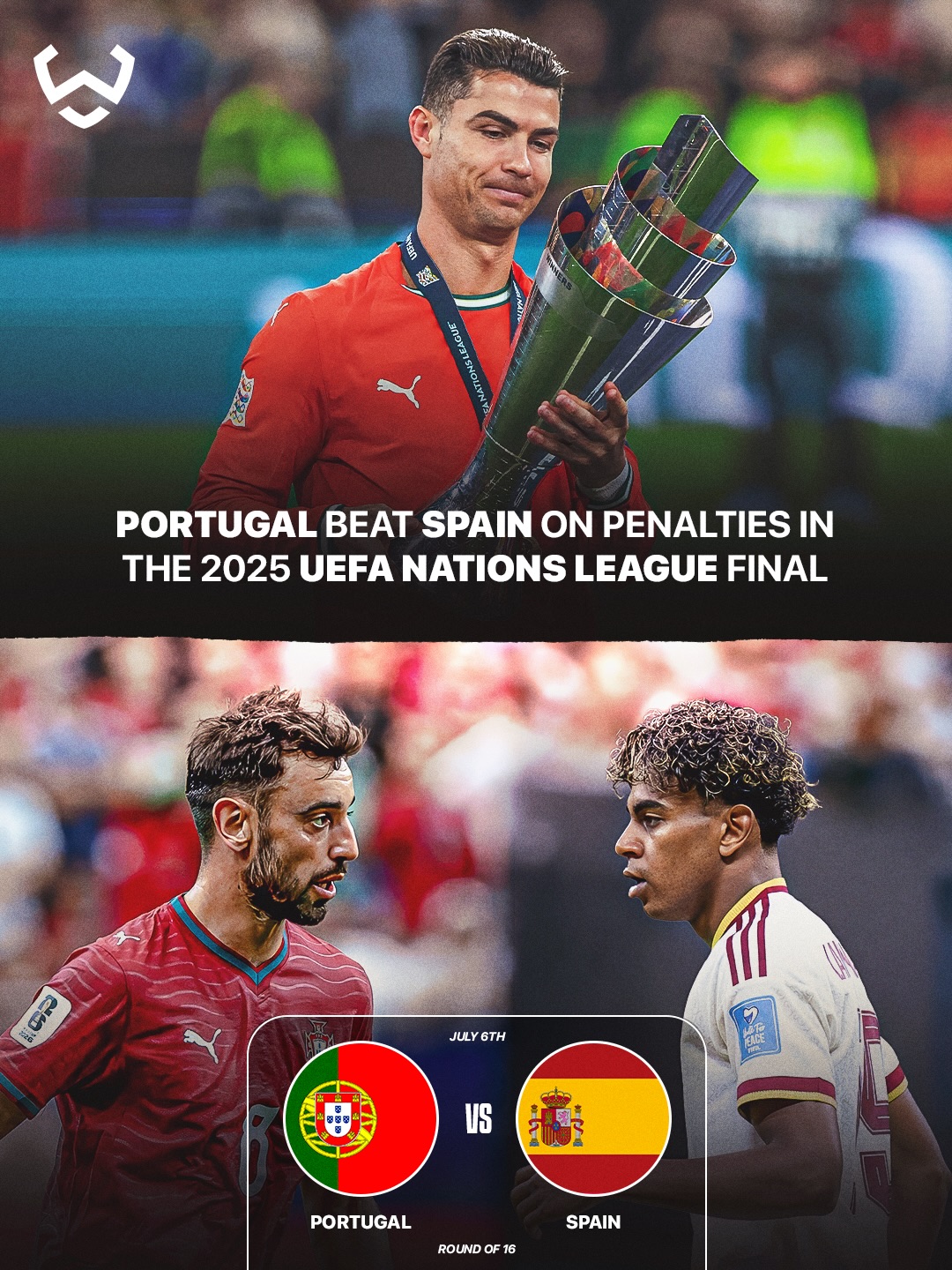 Portugal vs Spain. Cristiano Ronaldo vs Lamine Yamal. 🇵🇹⚔️🇪🇸

Only one can book a place in the World Cup quarterfinals.

The last time these two nations met at the World Cup, Cristiano Ronaldo produced one of the greatest performances of his career, scoring a stunning hat-trick and capping it off with that unforgettable 88th-minute free kick.

Generational showdown. 🔥🏆