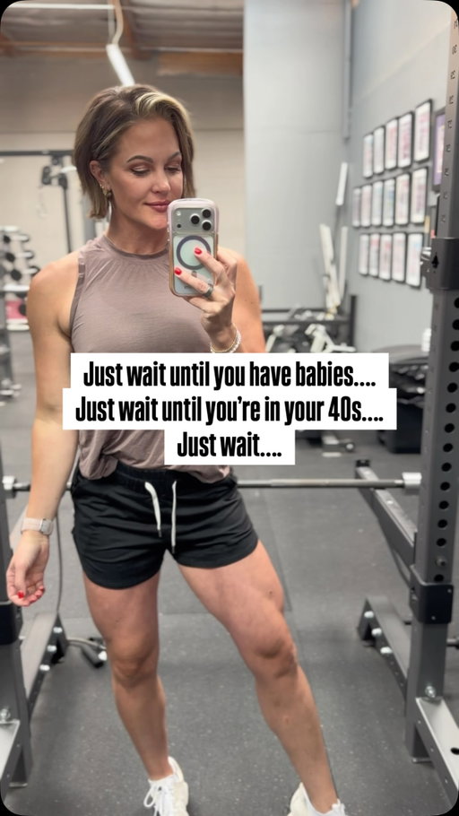 “Just wait until you have kids.”
“Just wait until you’re in your 40s.”
“Just wait…”

Those comments almost always seem to come with a negative tone. Like these milestones are the beginning of the end. Like once you have kids or hit a certain age, you should just expect things to go downhill from there.

I think a lot of women start to believe that.

Your body changes, life gets busier, you have less time for yourself, you’re tired. You look in the mirror and don’t really recognize yourself anymore.  It’s easy to start feeling like your best years are behind you.

Personally, I refuse to believe that.

Are some things harder? Sure. Every phase of life comes with challenges. But I don’t believe that having kids or turning 40 means you stop growing, improving, getting stronger, or feeling good in your own body.

I’m going to continue doing my best to take care of myself as I get older and raise my kids because I want to feel good, have energy, stay healthy, and truly enjoy this season of life.

You with me? 👊

I don’t believe these years have to be the beginning of the end. In fact, so far, they’ve been some of the best years yet. 😊
