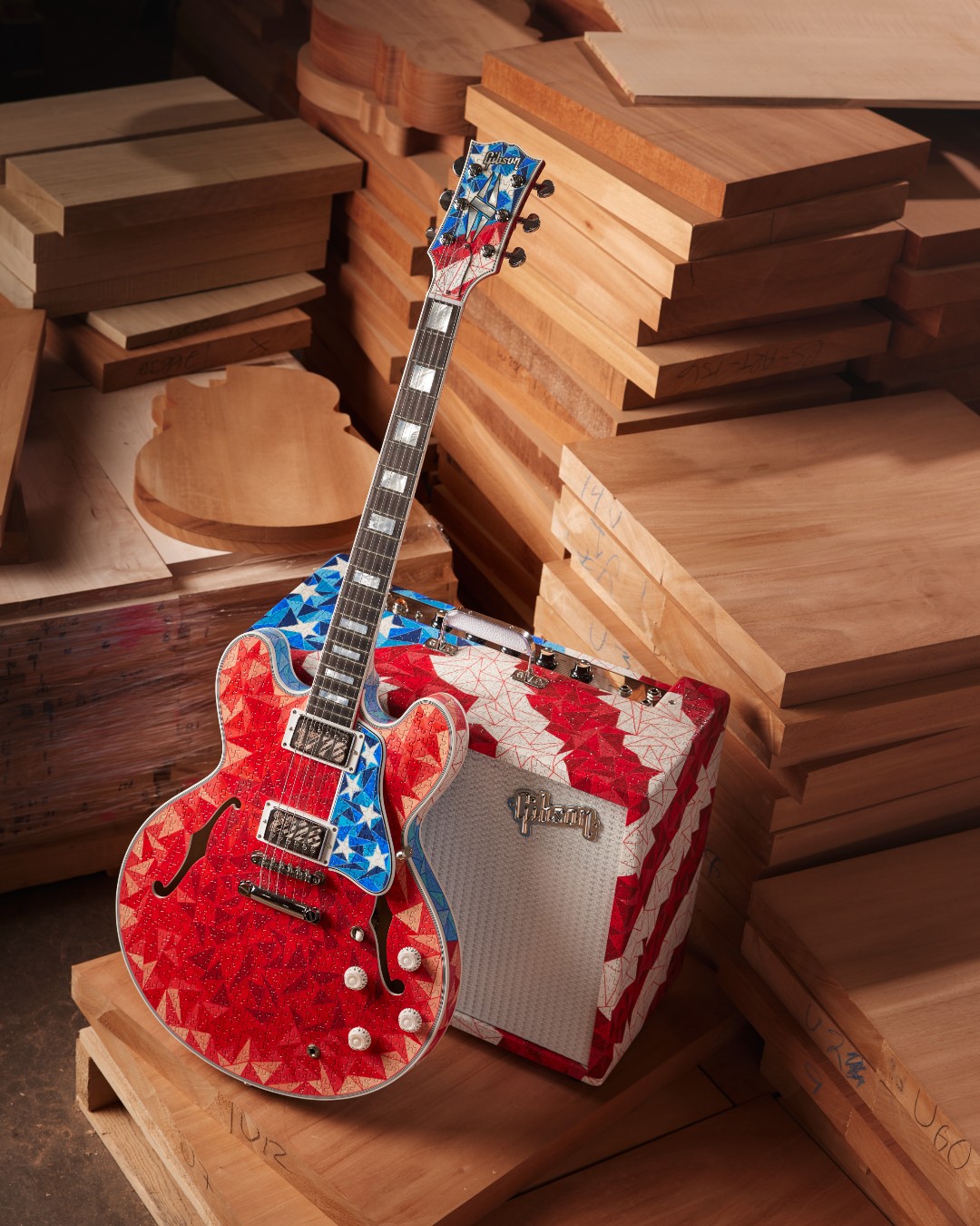 From our U.S. craftories to your garage jams and festival stages, we’re proud to be part of the American soundtrack. 🦅⚡
 
Happy 250th Birthday, USA!
 
To mark the occasion, our Master Artisan, Rickie Hinrichsen, created a one-of-a-kind tribute: the patriotic 1959 ES-355 Puzzle Guitar, complete with matching Falcon 20 1x12 combo. Swipe through for a closer look.
 
Have a safe, fun, and music-filled Fourth of July weekend!

More on the inspiration and craftsmanship behind this guitar can be found at the link in our bio.