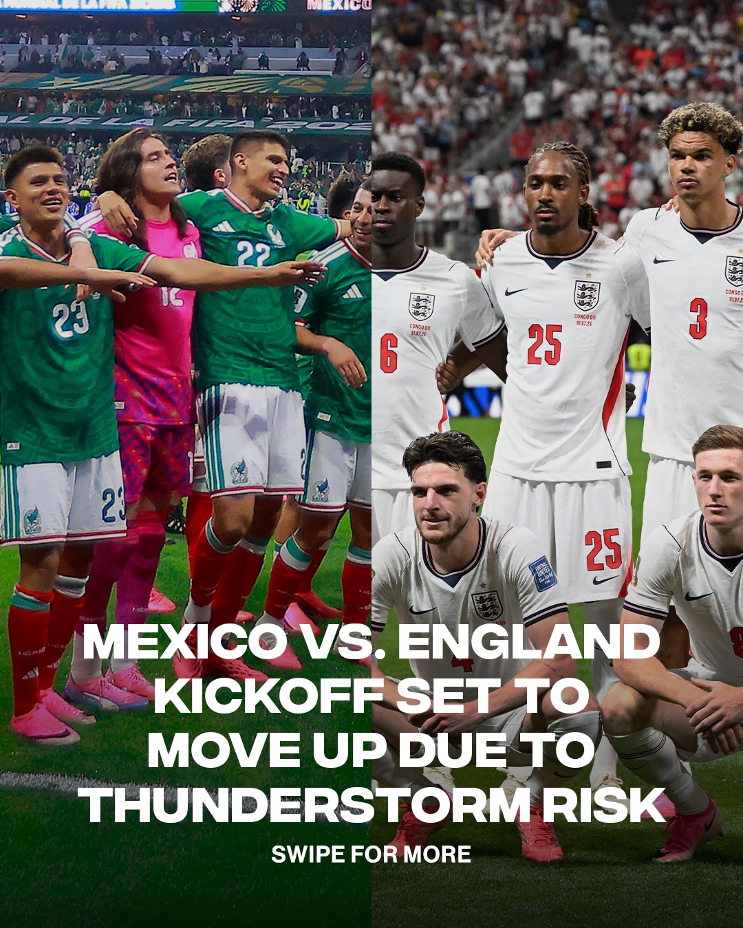 Sunday’s World Cup Round of 16 showdown between Mexico and England will kick off six hours earlier than originally scheduled due to the risk of thunderstorms.

According to reports, the match has been moved from 6:00 p.m. to 12:00 p.m. local time as organizers look to avoid severe weather in Mexico City.

(📸:Getty)