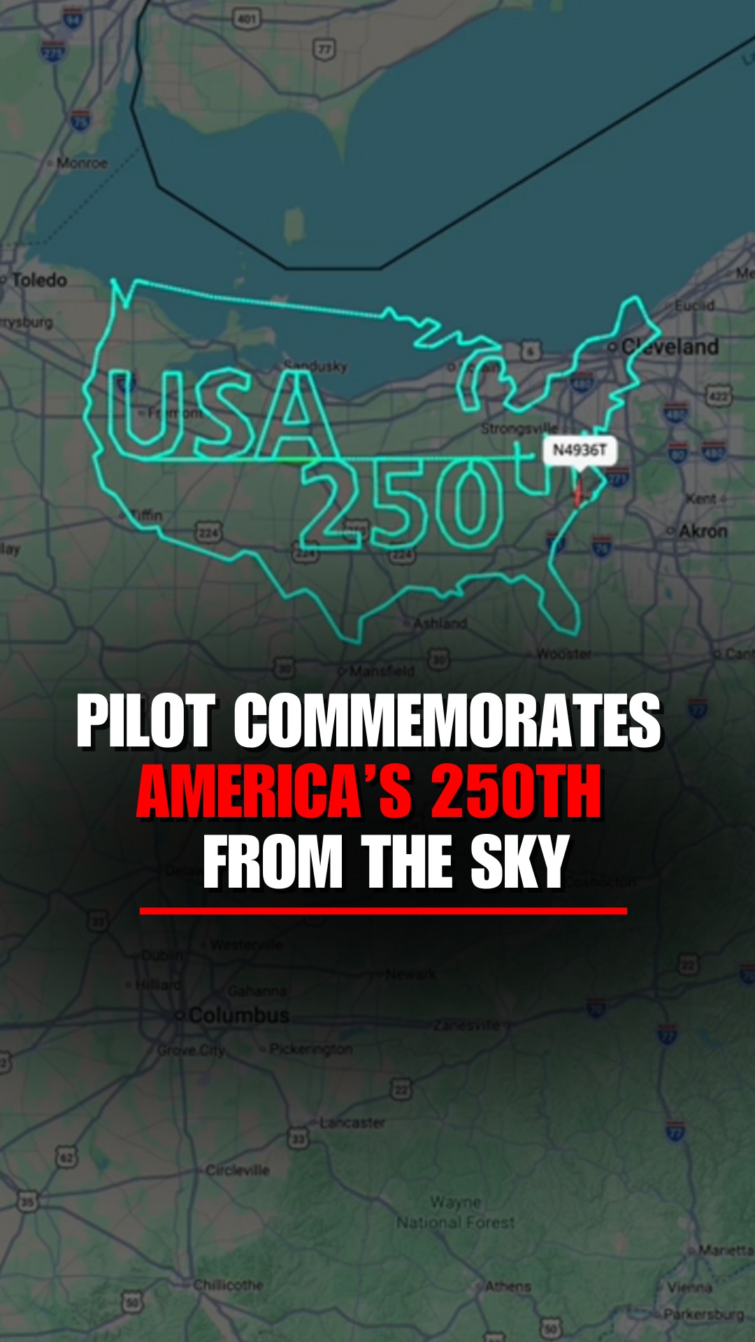 A pilot paid tribute to America's 250th anniversary with a patriotic flight over Ohio ahead of the Fourth of July weekend.

Footage shows the Cessna tracing "USA 250th" inside the outline of the contiguous United States, creating a striking aerial salute to the nation's milestone birthday.