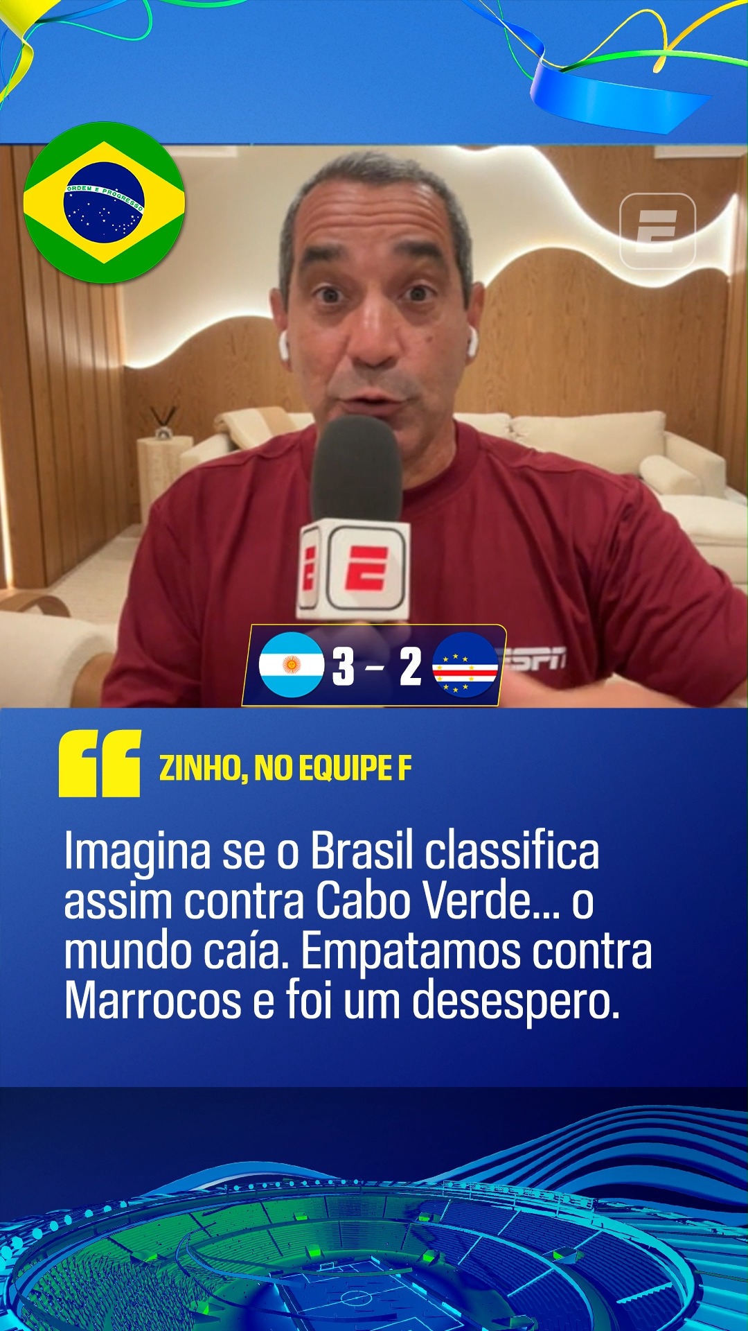 "AHHH SE FOSSE O BRASIL..." 👀🇧🇷🇦🇷 Zinho falou sobre a atuação da Argentina contra Cabo Verde e apontou como a reação seria diferente se fosse o Brasil no lugar dos hermanos. Concorda com ele, fã de esportes?

Assista à Copa do Mundo FIFA pela CazéTV, no #DisneyPlus, sem custo adicional

#ESPN2026 #FIFAWorldCup