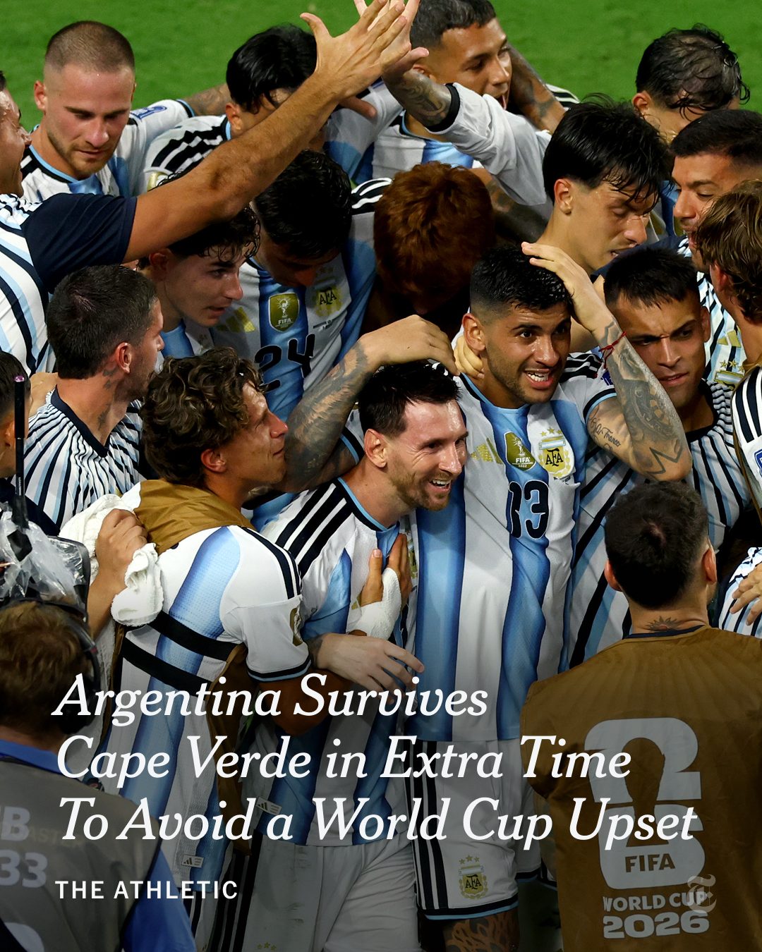 Lionel Messi and Argentina, the defending World Cup champion, avoided one of the biggest ever tournament knockout upsets by overcoming Cape Verde 3-2 in extra time of a jaw-dropping game.

Ranked No. 67 in the world, Cape Verde also surprised Spain in its opener, holding on for 0-0 and then drew with Uruguay and Saudi Arabia to reach the last 32.

Cape Verde was the smallest nation to ever make the knockout stage of the World Cup.

Tap the link in our bio for more highlights from the dramatic game. Photos by Megan Briggs/Getty Images and George Walker Iv/@apnews
