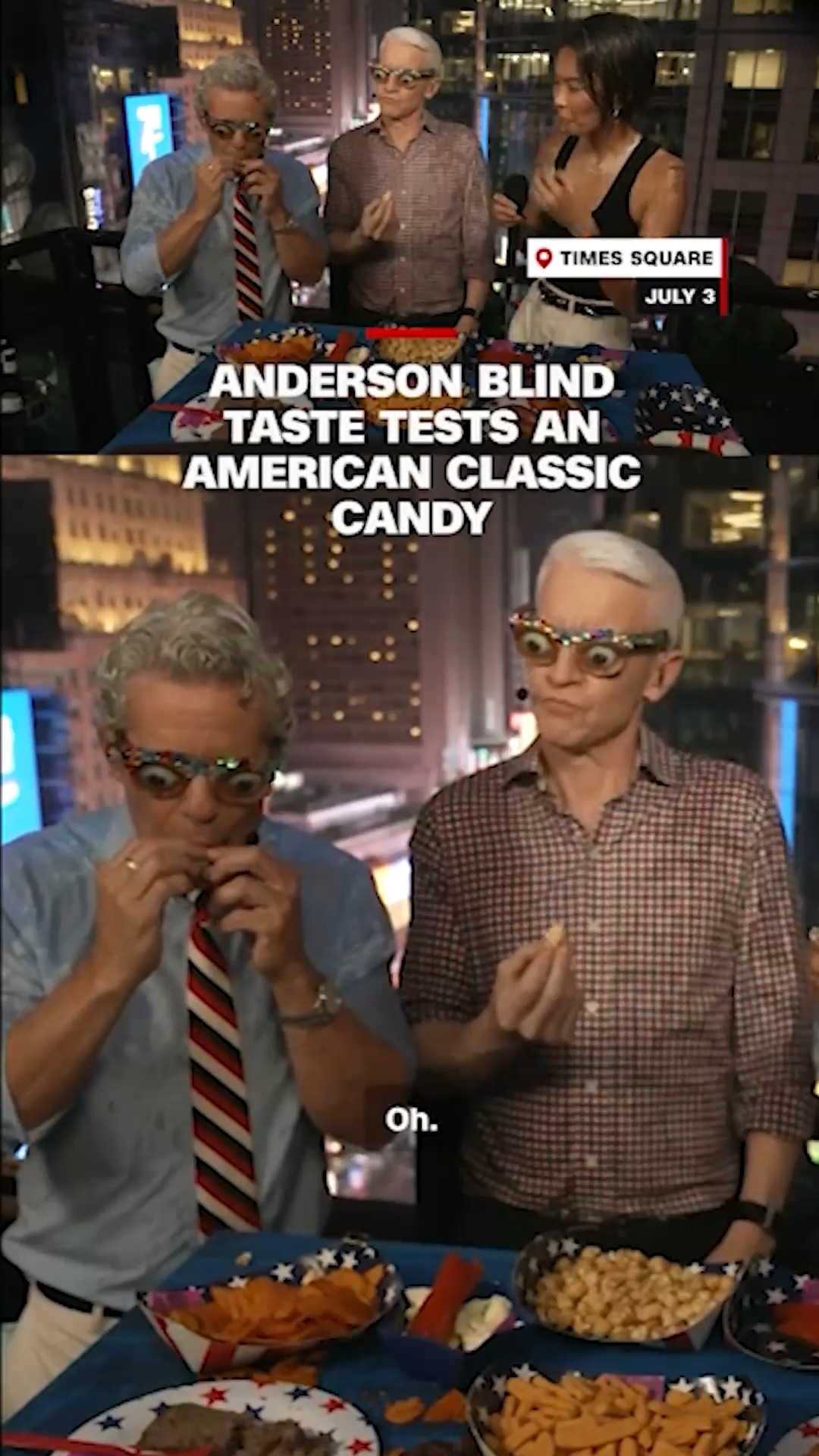 @AndersonCooper and @BravoAndy blind taste test great American foods as they count down to America's 250th birthday live from Times Square. Watch Independence Eve Live with Anderson Cooper and Andy Cohen on CNN and stream on the CNN app.