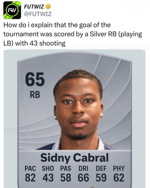 NOT UNDERRATED ANYMORE 😏

Cape Verde’s Sidny Lopes Cabral scored the greatest goal at the 2026 World Cup, if not one of the best in the tournament’s history. Not bad, for someone with a 43 shooting ability in EA FC 😉

That’s gonna go up in the next edition 😅