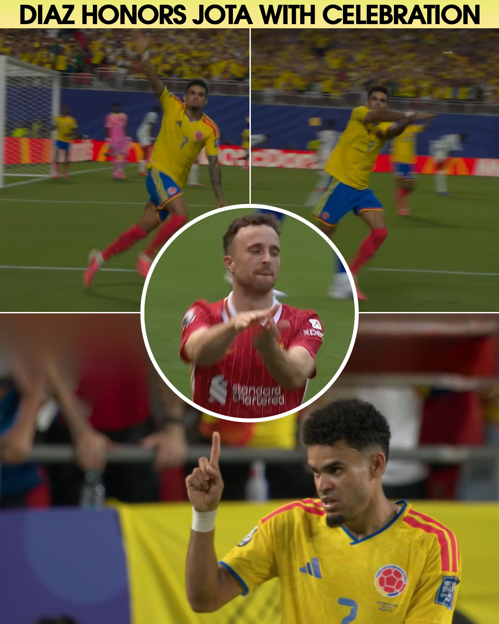 Playing on the one-year anniversary of Diogo Jota's passing, Luis Diaz honored his former Liverpool teammate after scoring at the World Cup 🖤

That the goal was then disallowed should not diminish the gesture. And Colombia advanced to the round of 16 regardless 🇨🇴