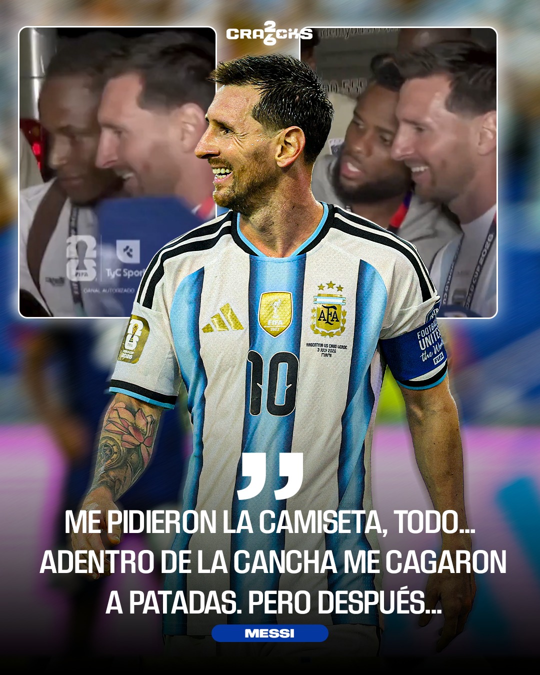 😂 MESSI BROMEÓ TRAS EL PARTIDO

🗣️ “Me pidieron la camiseta, todo… adentro de la cancha me cagaron a patadas”.

😅 Y es que al terminar el partido, varios jugadores de Cabo Verde hicieron fila para sacarse una foto con Leo.

🐐 Rivales durante 90 minutos, pero después todos querían su recuerdo con Messi.