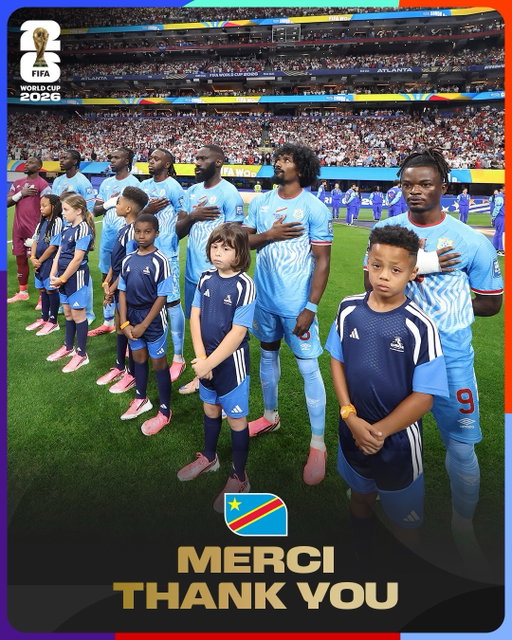 Merci 🇨🇩 @fecofadrc! 👏

Quel bonheur de vous voir tenir tête aux meilleures équipes du monde. Vous avez clairement prouvé que vous avez votre place sur la scène mondiale. Vos buts contre le Portugal et l’Angleterre, ainsi que votre victoire face à l’Ouzbékistan, qui vous a permis de décrocher pour la toute première fois une qualification pour la phase à élimination directe de la Coupe du Monde de la FIFA, inspireront tant de personnes à travers votre pays.

Nous avons déjà hâte de vous revoir à l’œuvre. 🤗

It was a joy to watch you go toe-to-toe with the best in the world, and you certainly showed that you belong on the global stage. The goals against Portugal and England, as well as the win over Uzbekistan that secured your first-ever FIFA World Cup knockout qualification, will inspire so many back in your country. We eagerly await the next time. 🤗

#FootballUnitesTheWorld