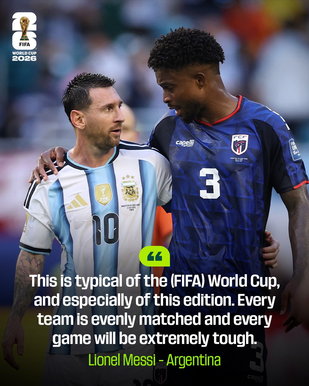 This FIFA World Cup continues to thrill…🤩

Lionel Messi with nothing but respect for Cabo Verde and the tournament which is producing brilliant contests. 🙌