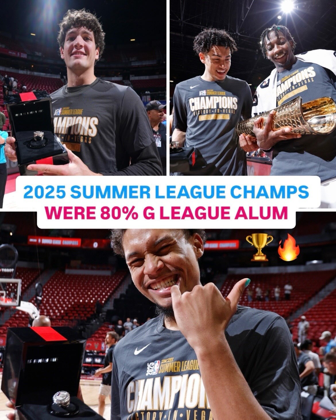 12 players from the @hornets 2025 Summer League Championship team played in the G League! 🌟

Liam McNeeley, Jaylen Sims, Tidjane Salaün and DJ Rodman also became the 2025-26 NBA G League Champions with the @greensboroswarm! 🏆🏆

Who will make their mark this year?