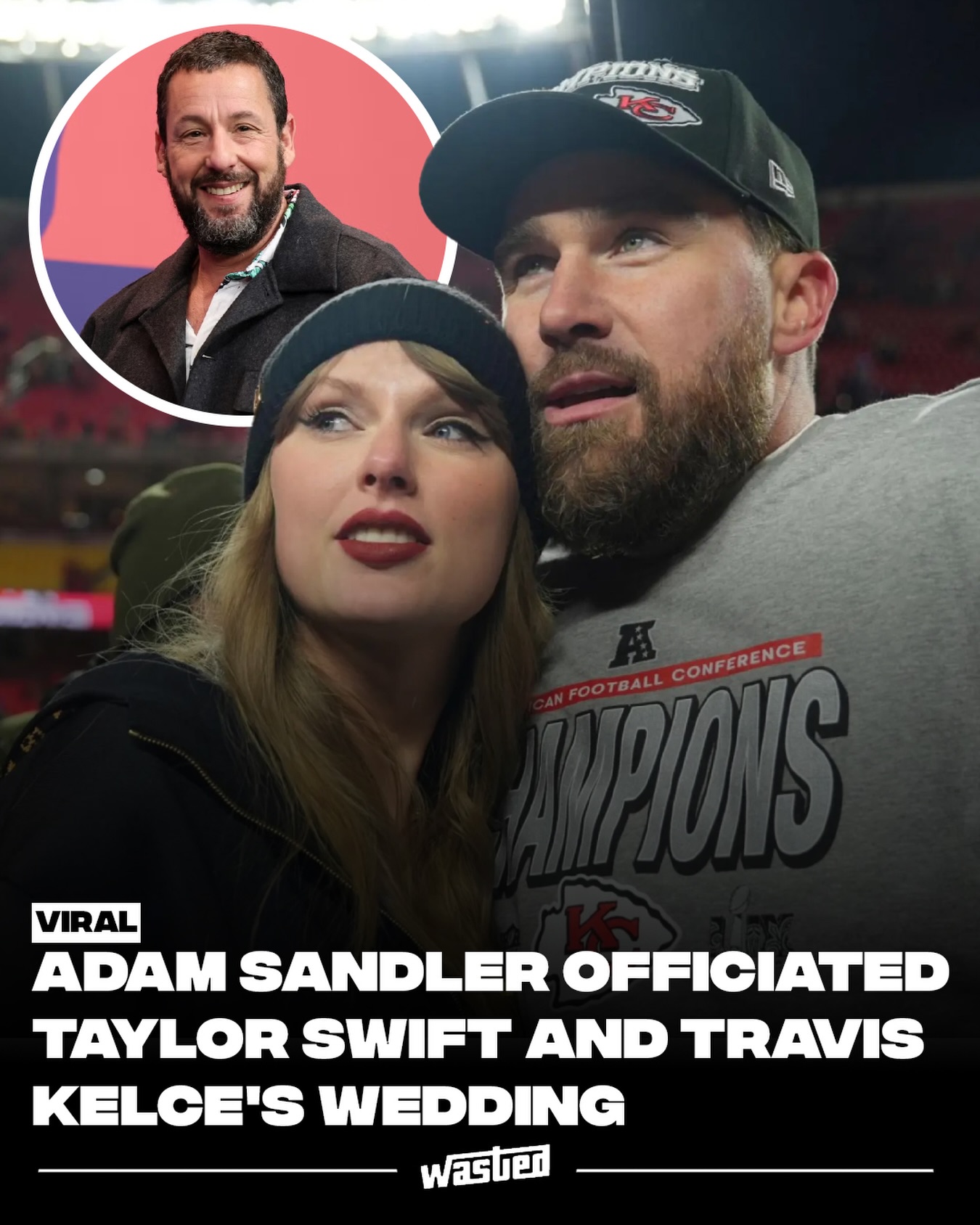 In one of the more delightful curveballs of a heavily guarded celebrity wedding, Adam Sandler officiated Taylor Swift and Travis Kelce's marriage. The pop superstar and the Kansas City Chiefs tight end officially tied the knot on July 3 at Madison Square Garden in New York, roughly a year after announcing their engagement, and a representative for Swift confirmed Sandler led a ceremony that "joined both families together."

The couple kept it in the family for the wedding party, skipping bridesmaids and groomsmen entirely: Swift's brother Austin served as her "Man of Honor," while Kelce's brother, Jason, was best man. Both the bride and groom wore custom Christian Dior Haute Couture designed by Jonathan Anderson, Dior's first celebrity couture wedding looks. The ultra-private event was announced to the world with a simple message on the MSG screens reading "JUST T&T MARRIED!"

As surprising as the choice seemed, Sandler has genuine, years-long ties to both. He worked with Kelce on Happy Gilmore 2, where the athlete had a cameo, and has repeatedly gushed about him as "a great actor and a great human." His bond with Swift runs even deeper, as she's grown close with his daughters, Sadie and Sunny, over the years, and Sandler has often praised her warmth and what her music means to his household. The star-studded guest list reportedly ran to around 1,000 names.

Sources: Variety, ABC News, Billboard.