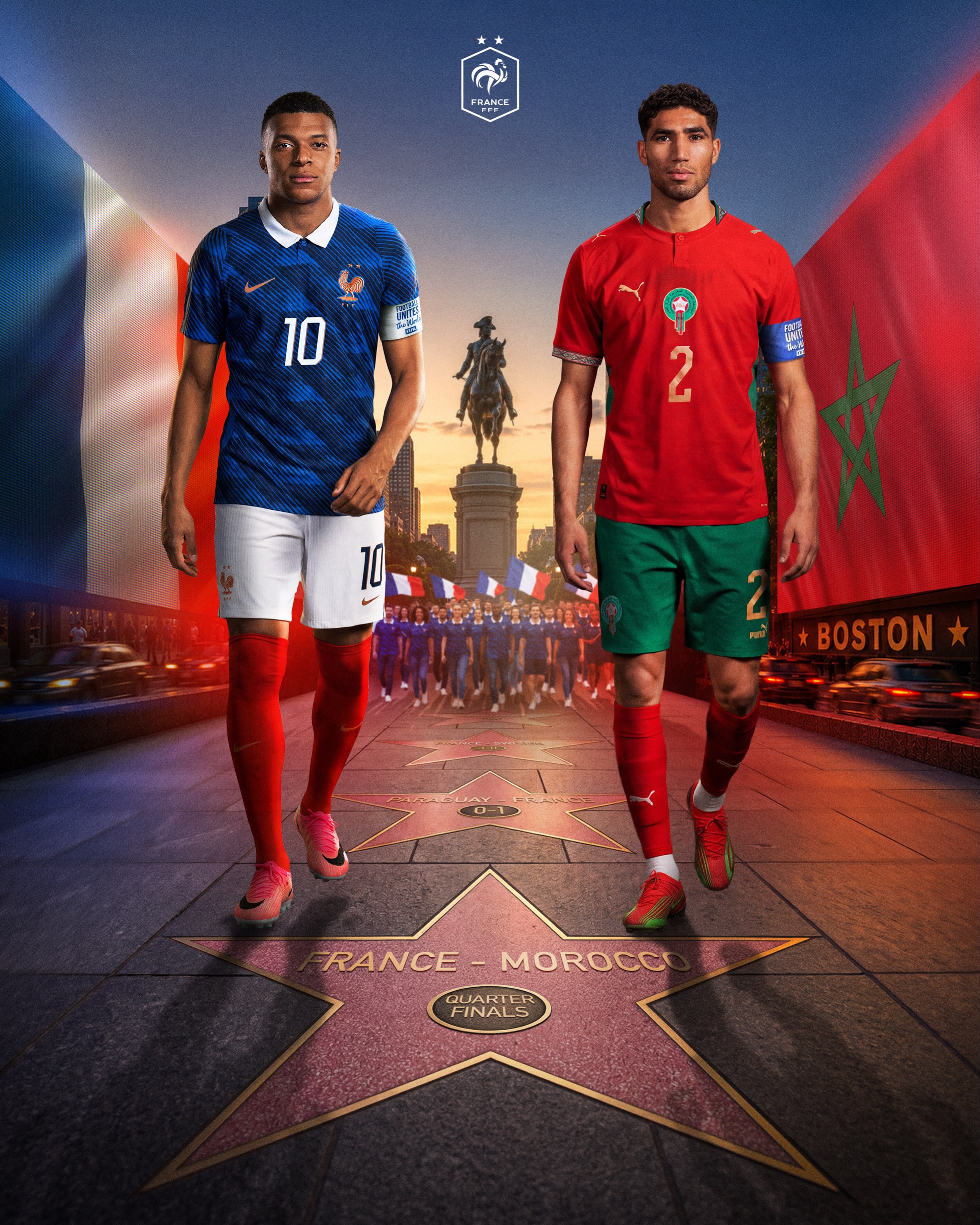 🇫🇷🆚🇲🇦

Un CHOC face au Maroc attend les Bleus en 𝐐𝐔𝐀𝐑𝐓 𝐃𝐄 𝐅𝐈𝐍𝐀𝐋𝐄 de la Coupe du Monde 🏆🔥

🔜 Jeudi 9 juillet à 22h00. Le rendez-vous est pris 🫡

France face a massive quarter-final clash with Morocco on July 9!