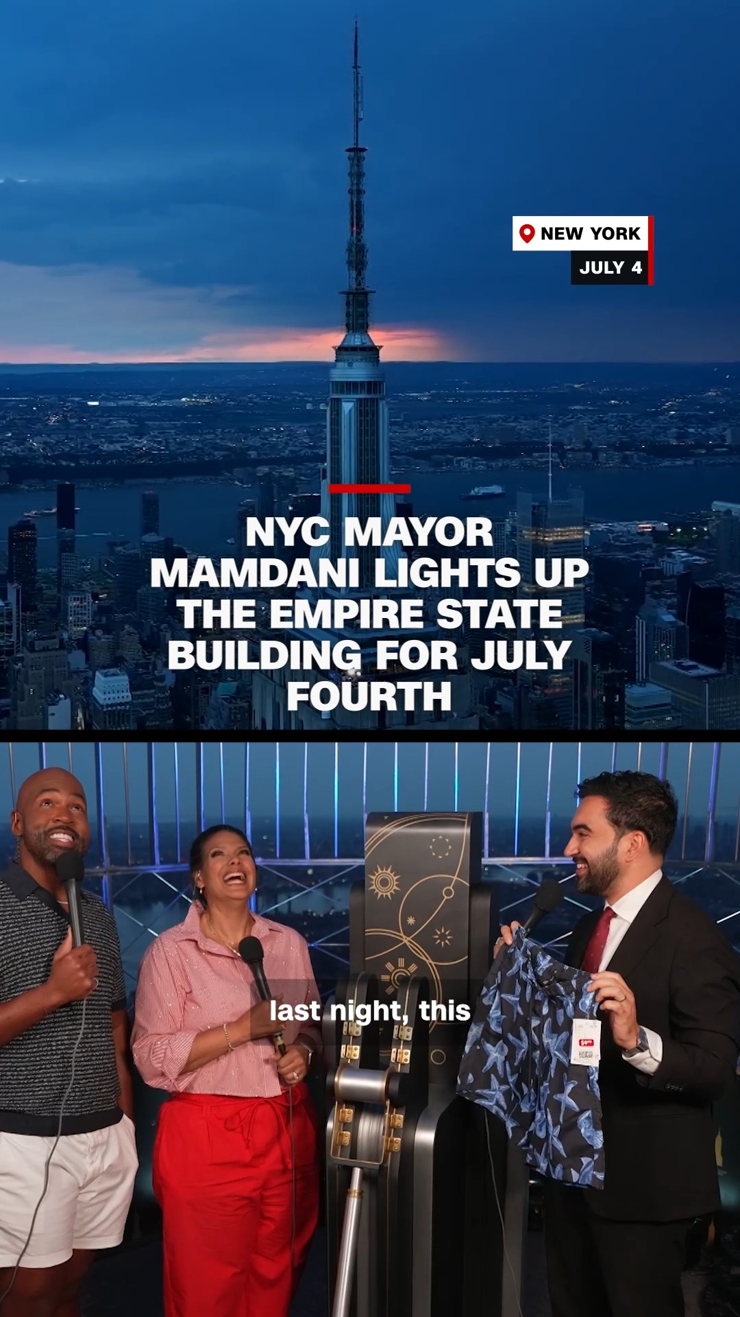 See the moment New York City's Mayor Zohran Mamdani lit up the Empire State Building in red, white and blue for the Fourth of July.

Follow live updates on America 250th birthday celebrations at the link in our bio.