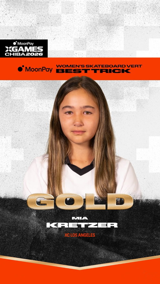 @mia_kretzer wins GOLD for @xgames_losangeles in @moonpay Women’s Skateboard Vert Best Trick with an Alley-oop 1-foot McTwist 🥇

@moonpay X Games Chiba 2026